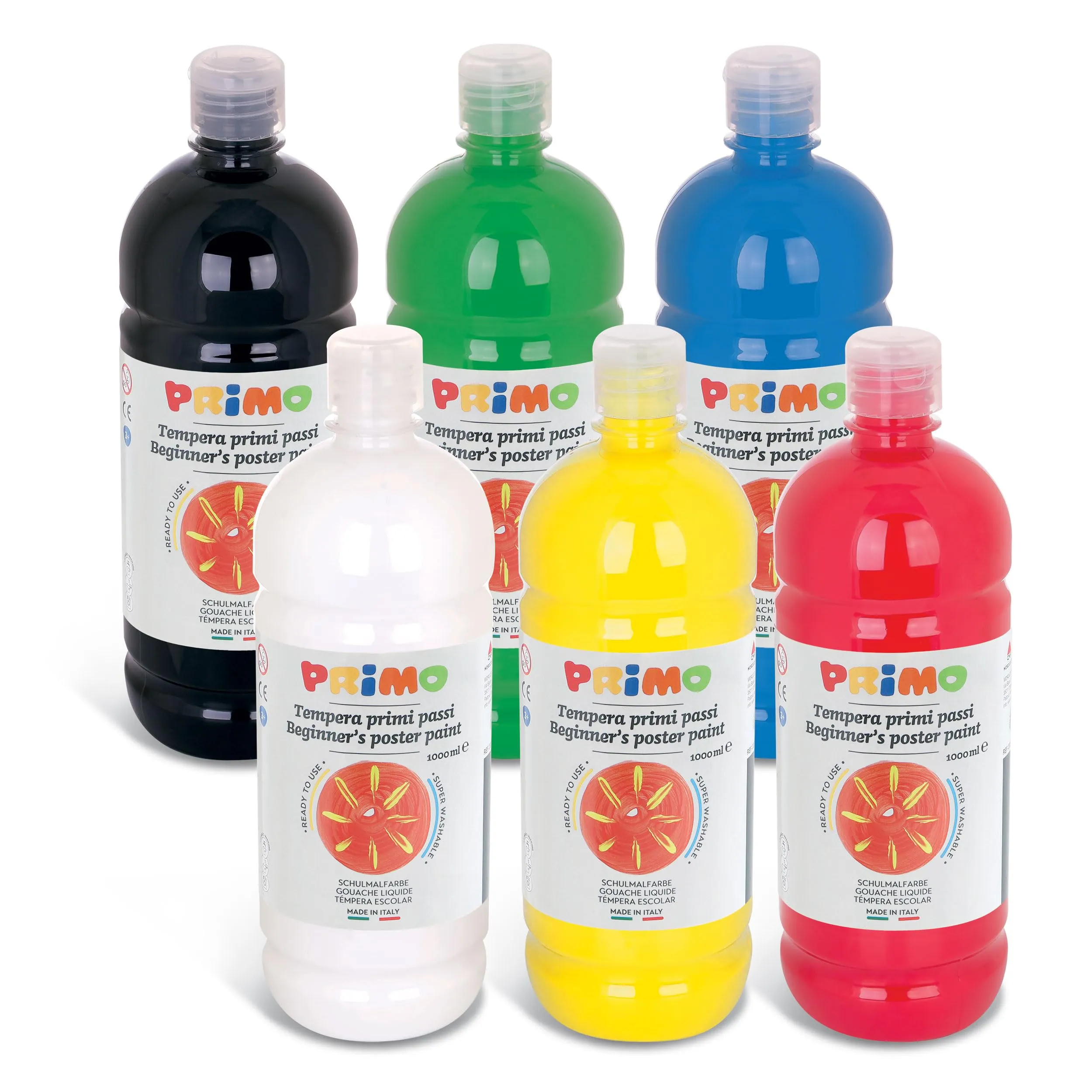 PRIMO - Tempere Lavabili per Bambini, 6 Colori da 1L