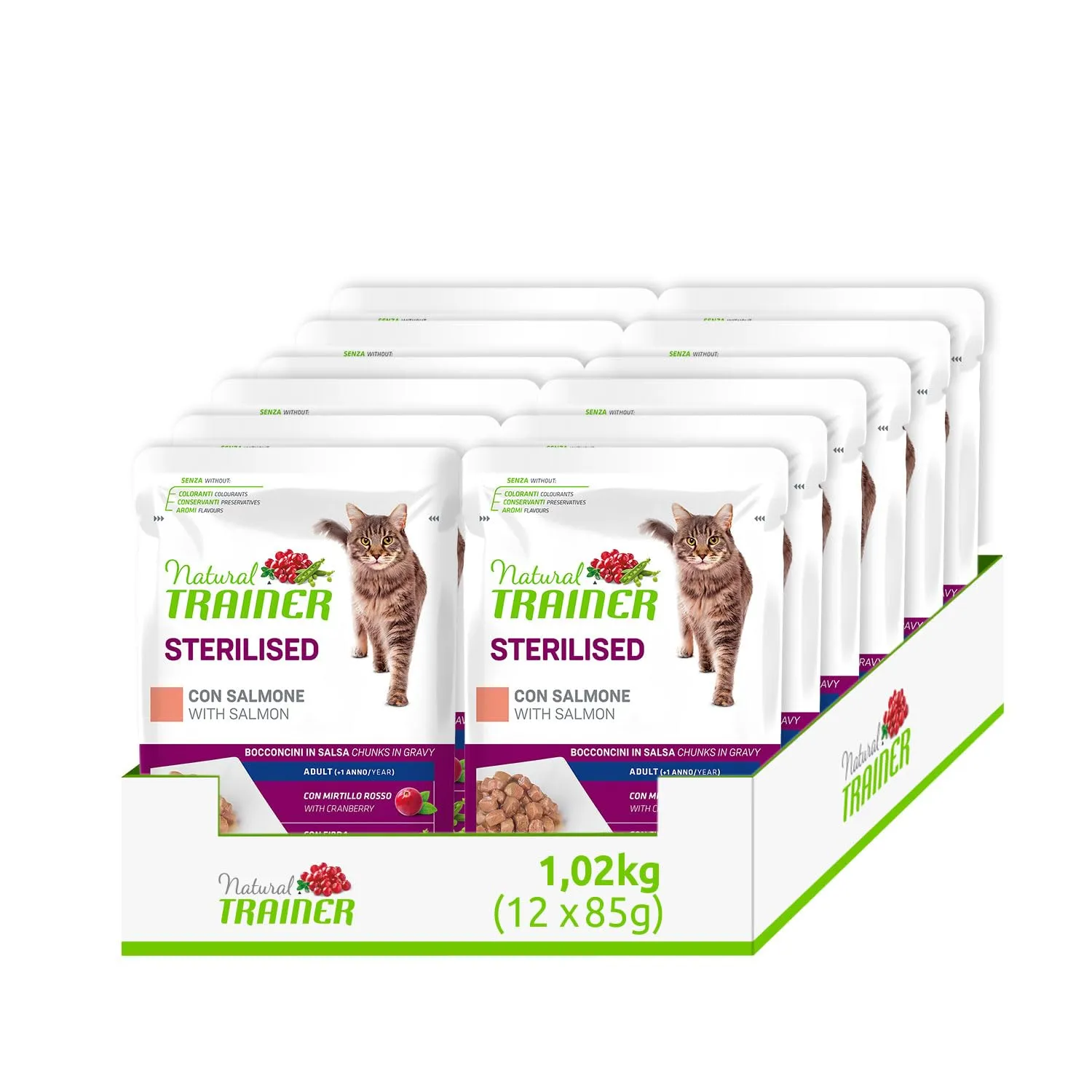 Natural Trainer Sterilised Salmone - Cibo Umido per Gatti Sterilizzati