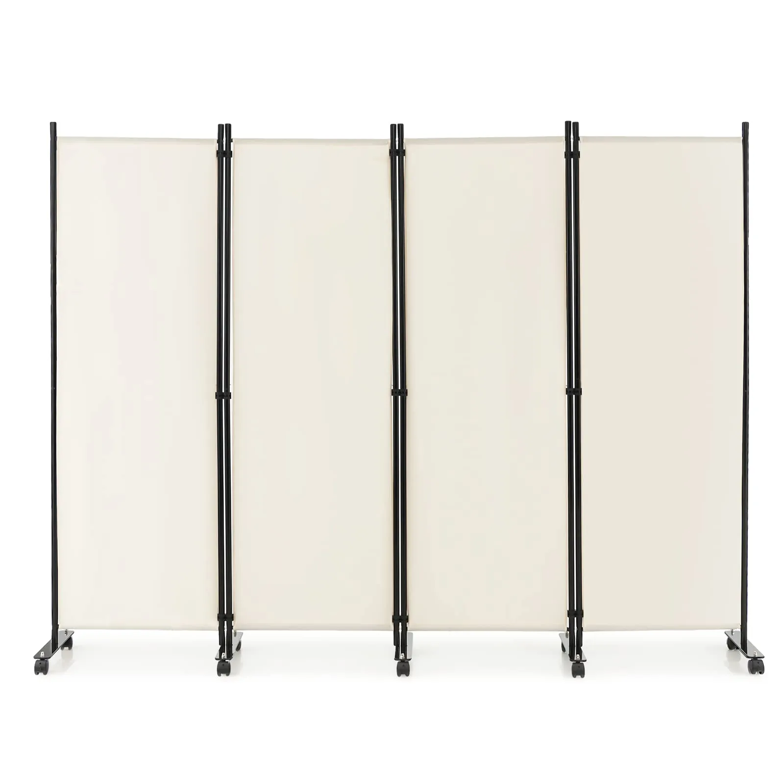 COSTWAY Paravento da Interno in Metallo, Separé Divisorio Interno Pieghevole con Piedini Stabili, Pannelli Divisori per Interni per Casa e Ufficio (Bianco, 225 x 173 cm (4 Pannelli con ruote))