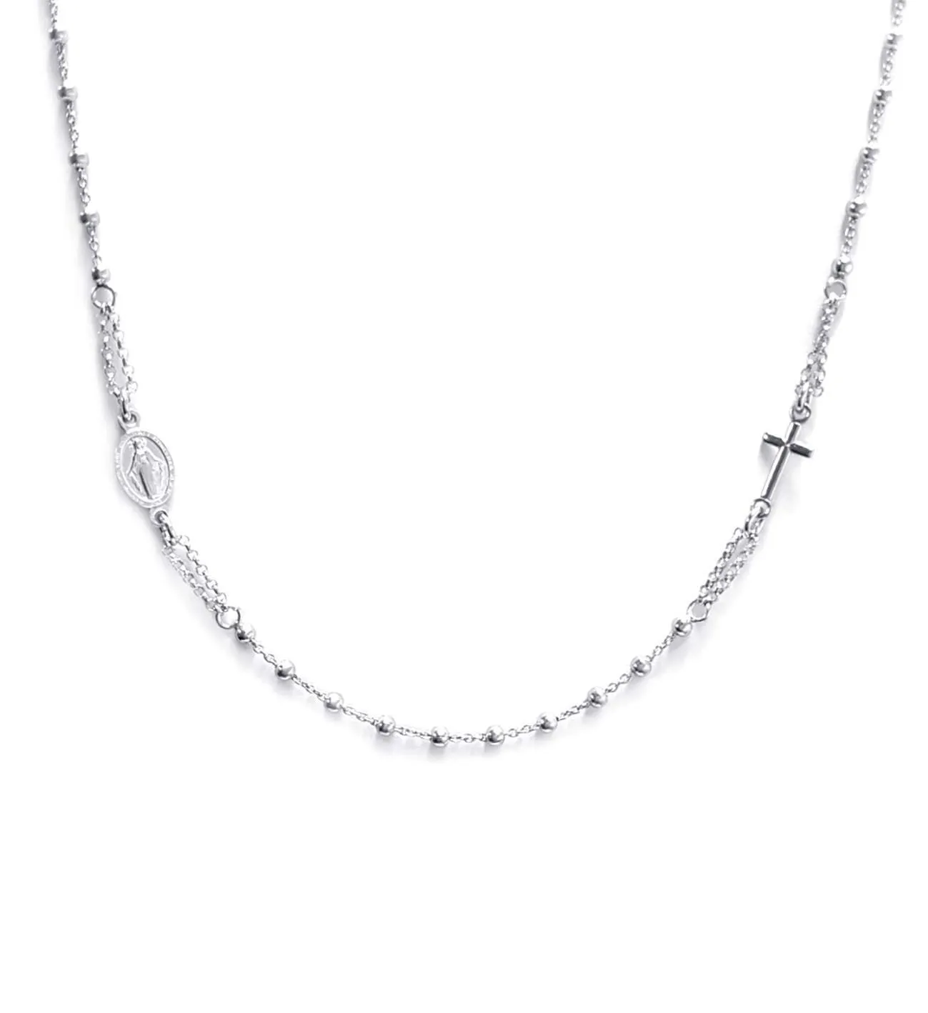 Collana Rosario Girocollo in Argento 925 con Croce e Medaglietta Madonna - Linea Italia Gioielli