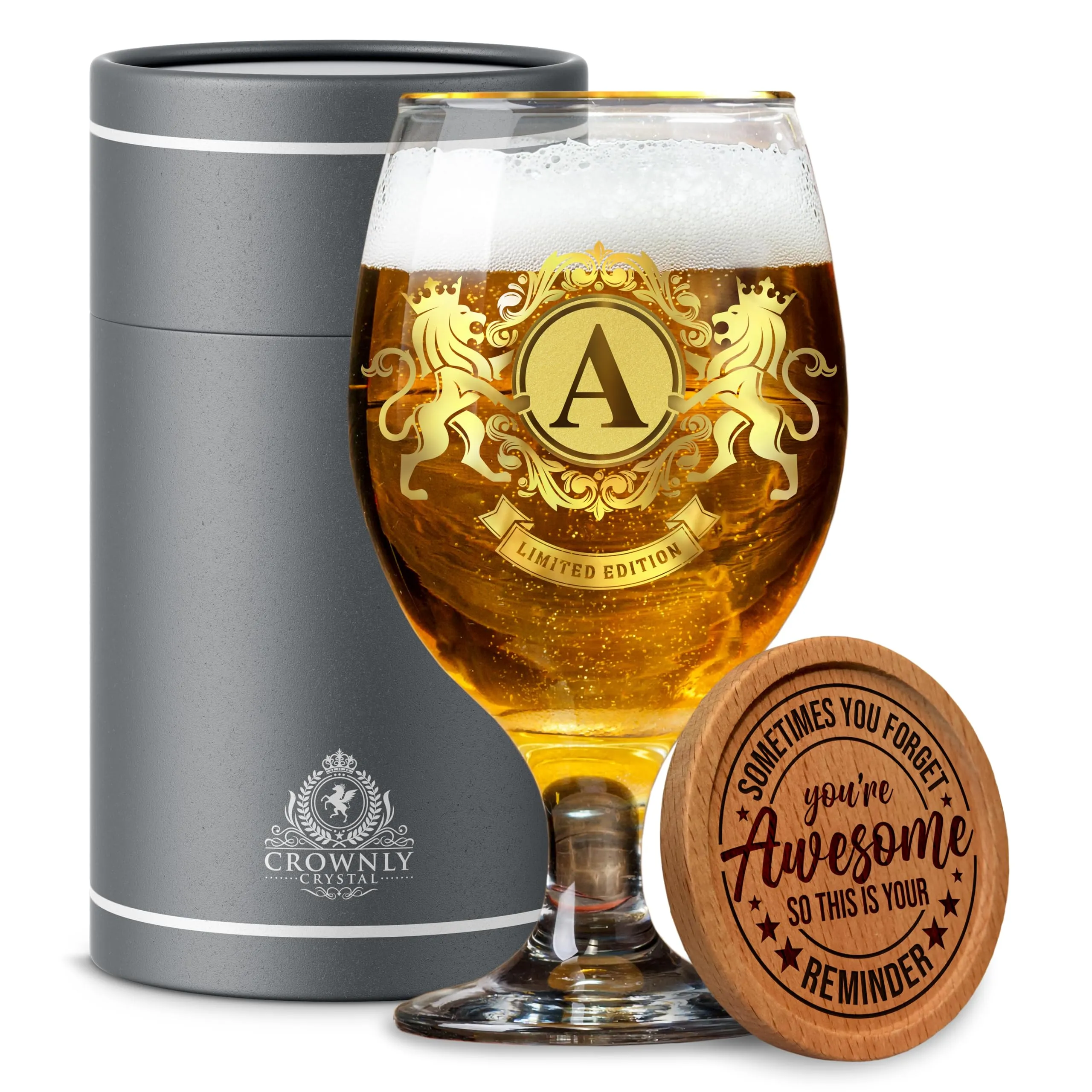 CROWNLY CRYSTAL Boccale da Birra Personalizzato con Lettera A - Edizione Limitata