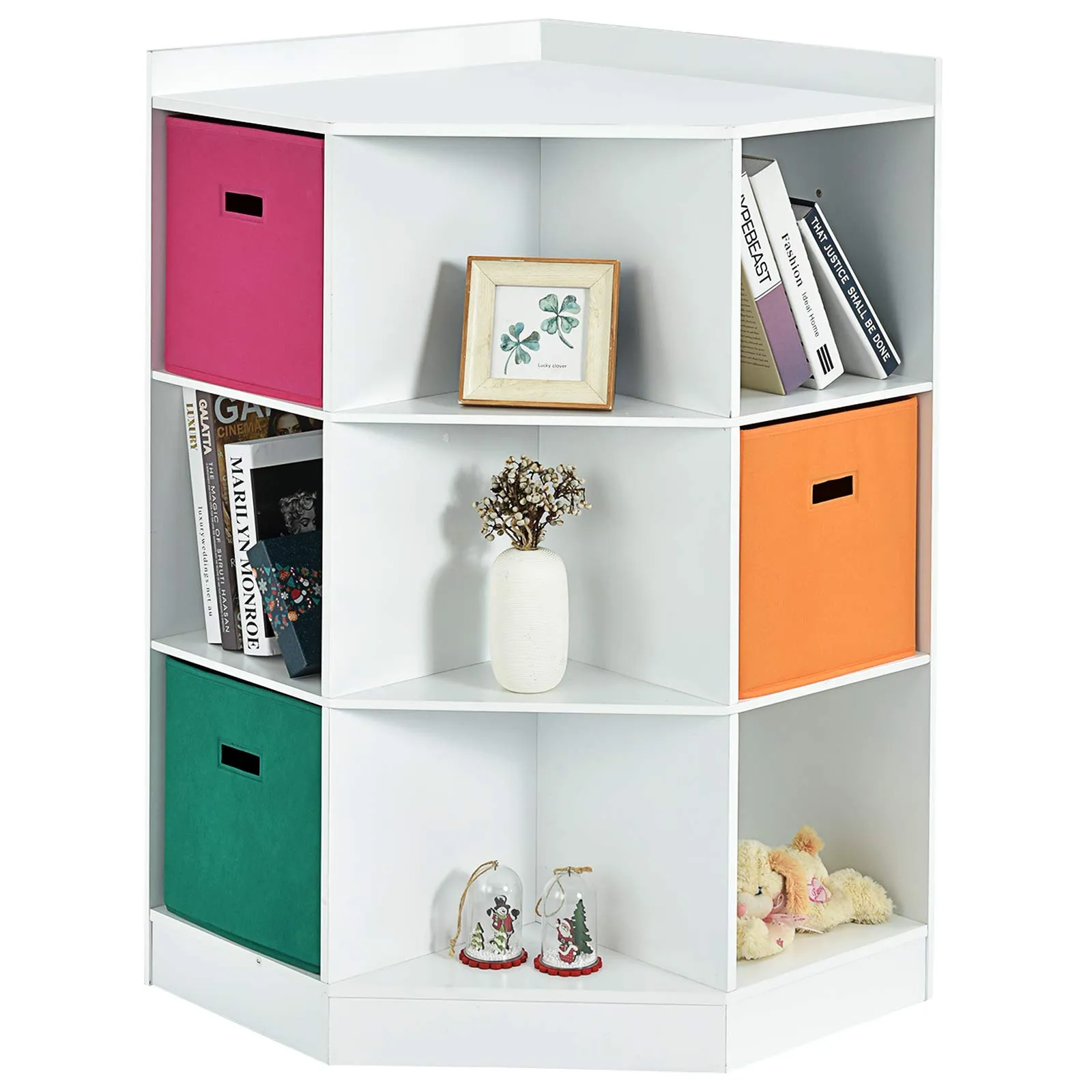 COSTWAY Scaffale Angolare con Cestini Colorati e Ripiani