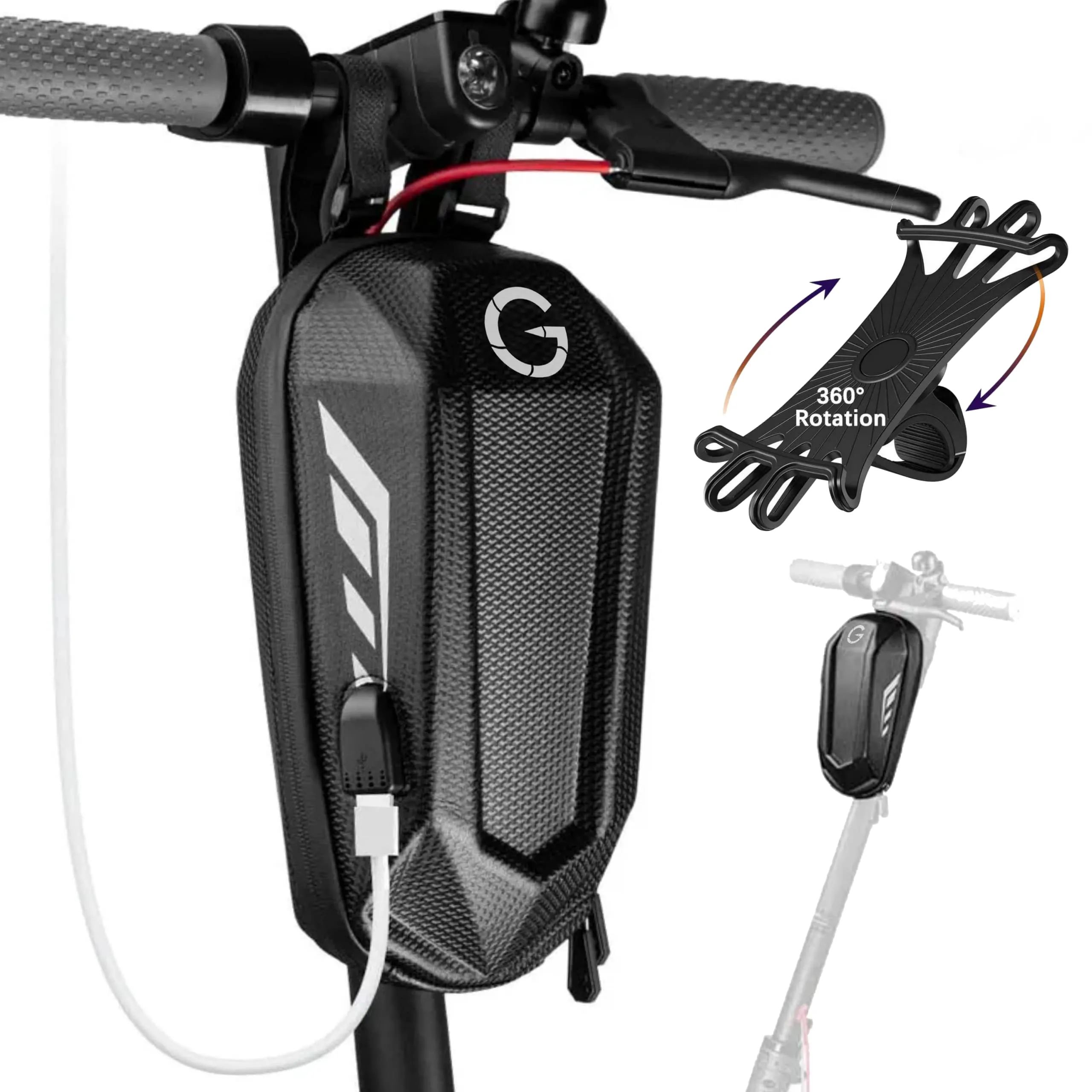 GRINADA® Borsa Monopattino Elettrico con USB - 2L/3L - Accessori Monopattino, Borsello, Zaino Portaoggetti, Marsupio Compatibile con Xiaomi, Ninebot, Ducati Kickscooter Front Bag