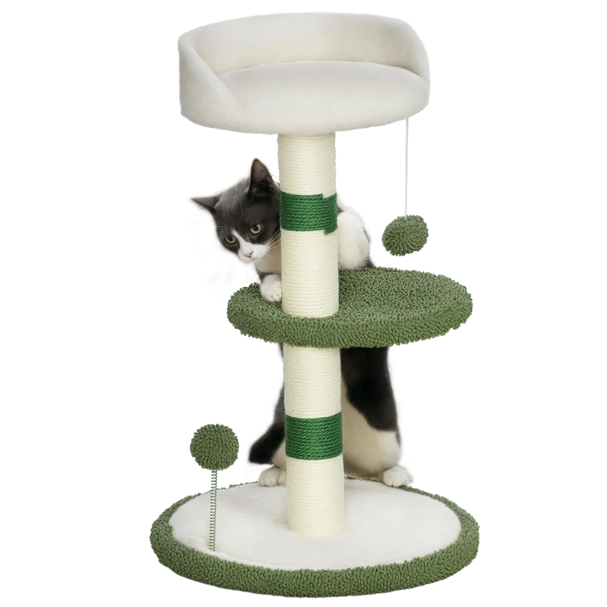 PawHut Albero Tiragraffi con Lettino per Gatti, Verde e Bianco