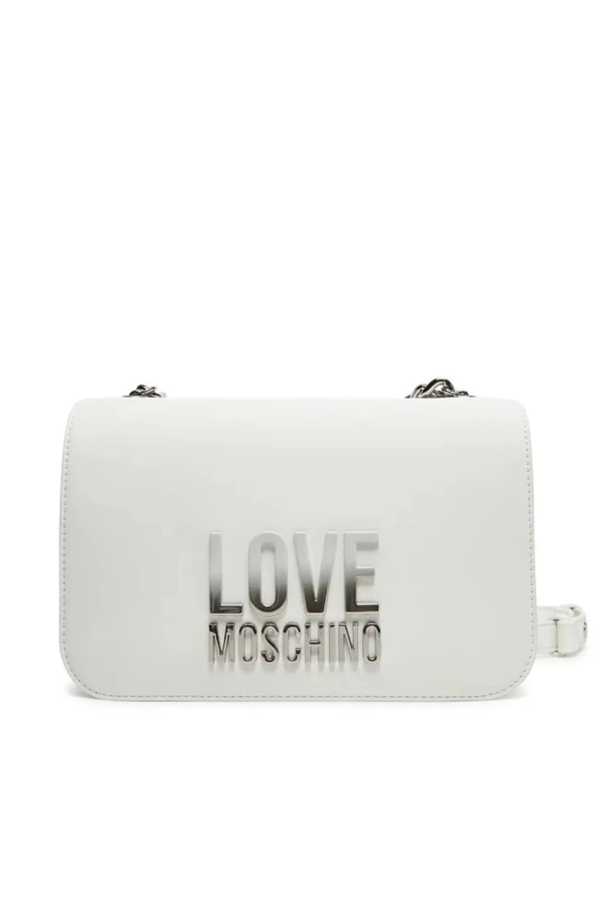 Love Moschino Borsa a Spalla in PU Grs Bianco con Logo e Finiture Gold