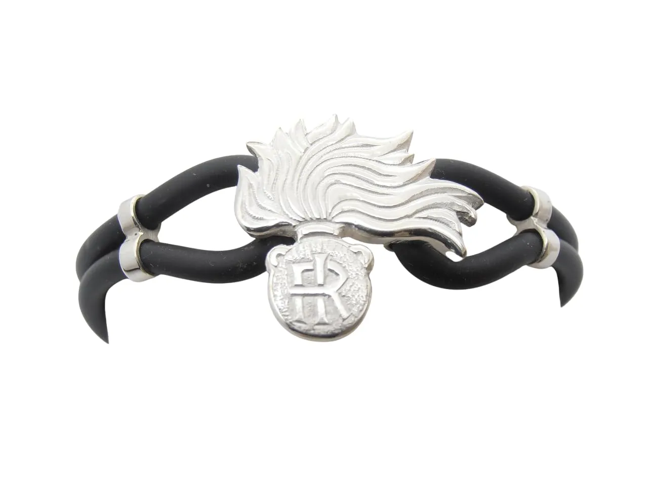 Fiamma dell'Arma dei Carabinieri: Braccialetto in Argento 925 e Caucciù