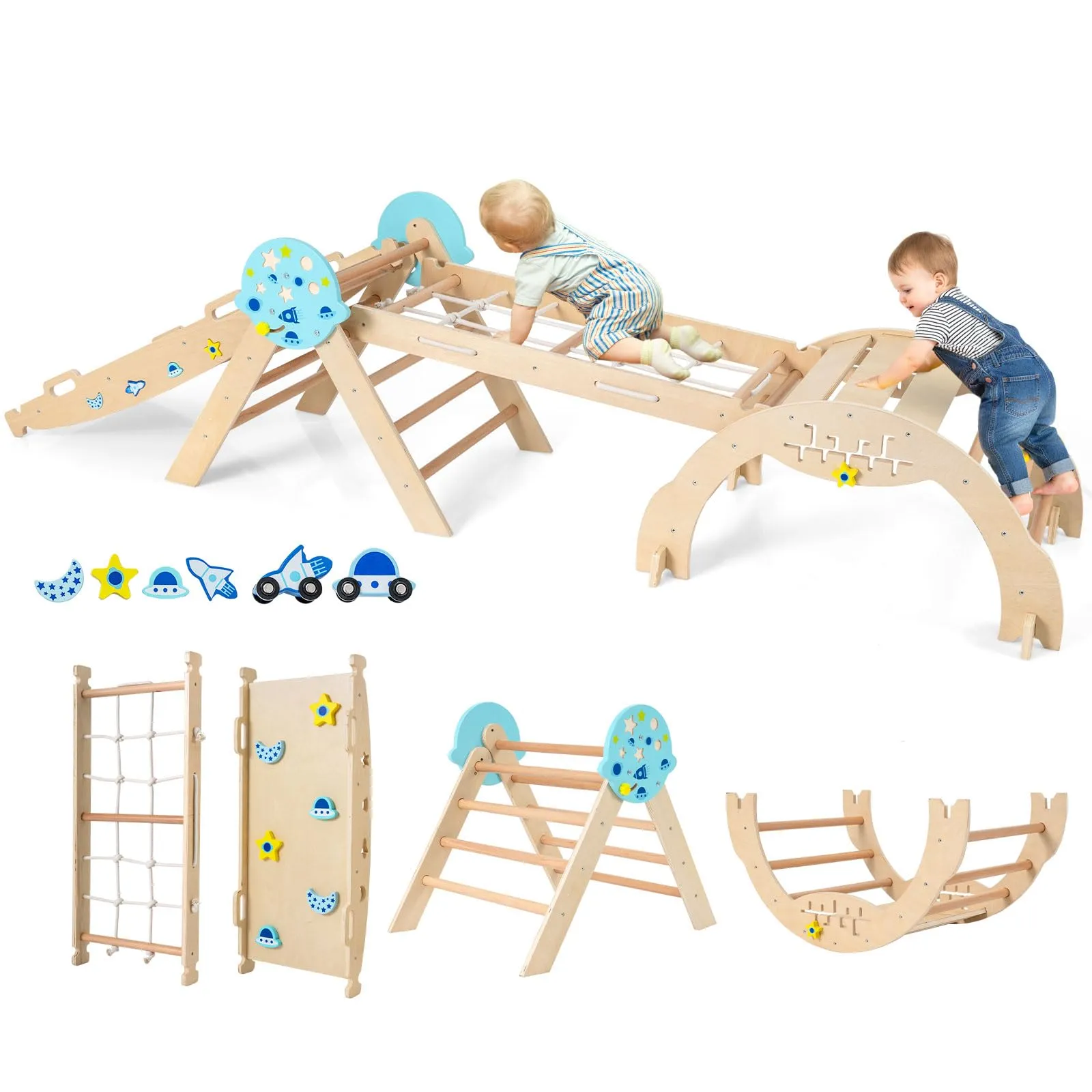 COSTWAY Set da Arrampicata 8 in 1 per Bambini Montessori (Astronauta, Naturale)