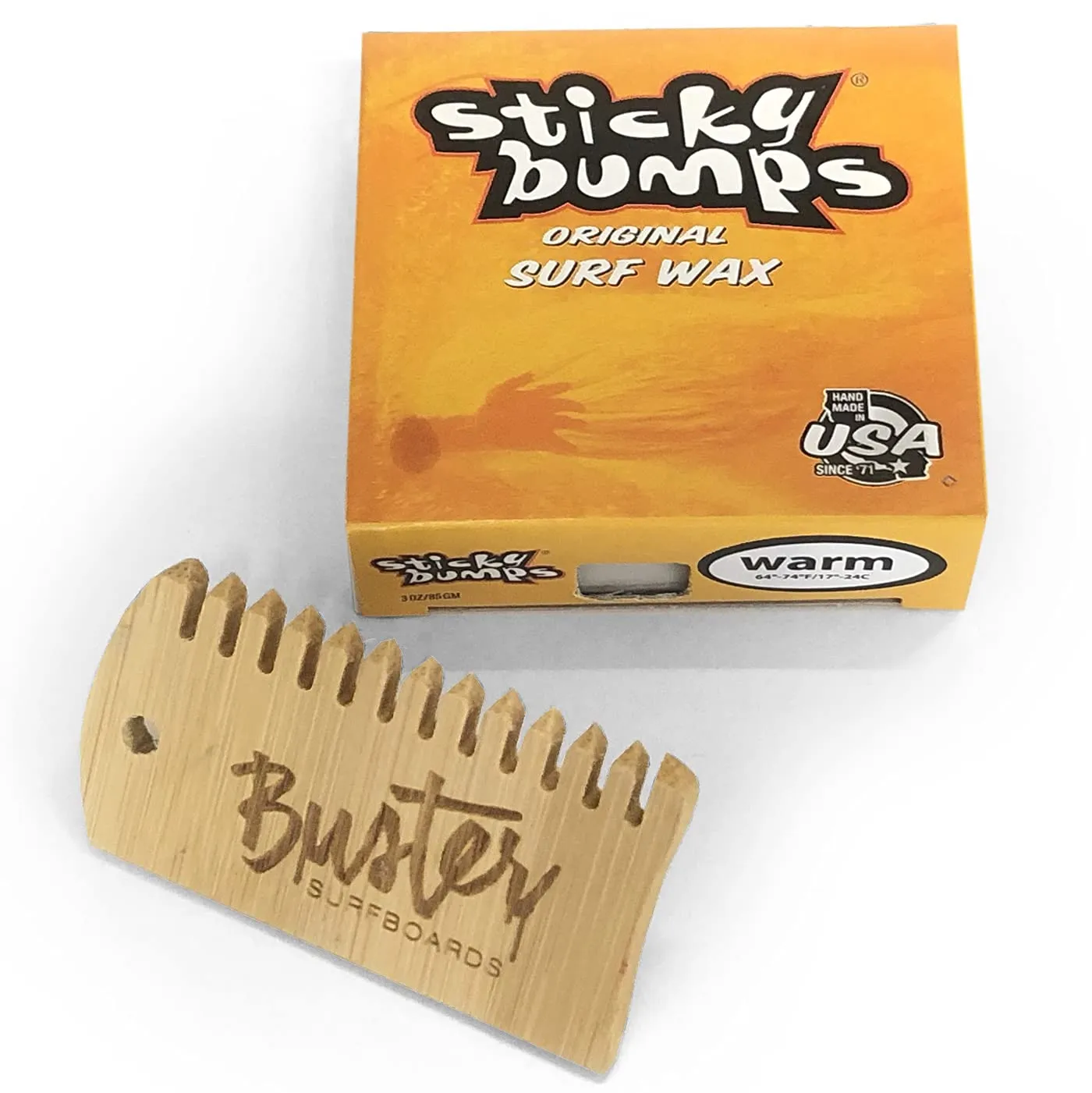 Buster Surfboards Sticky Bumps - Set per tavola da surf con cera da surf Grip, in bambù, temperatura Cool 14 °C - 19 °C, con spazzola antiscivolo