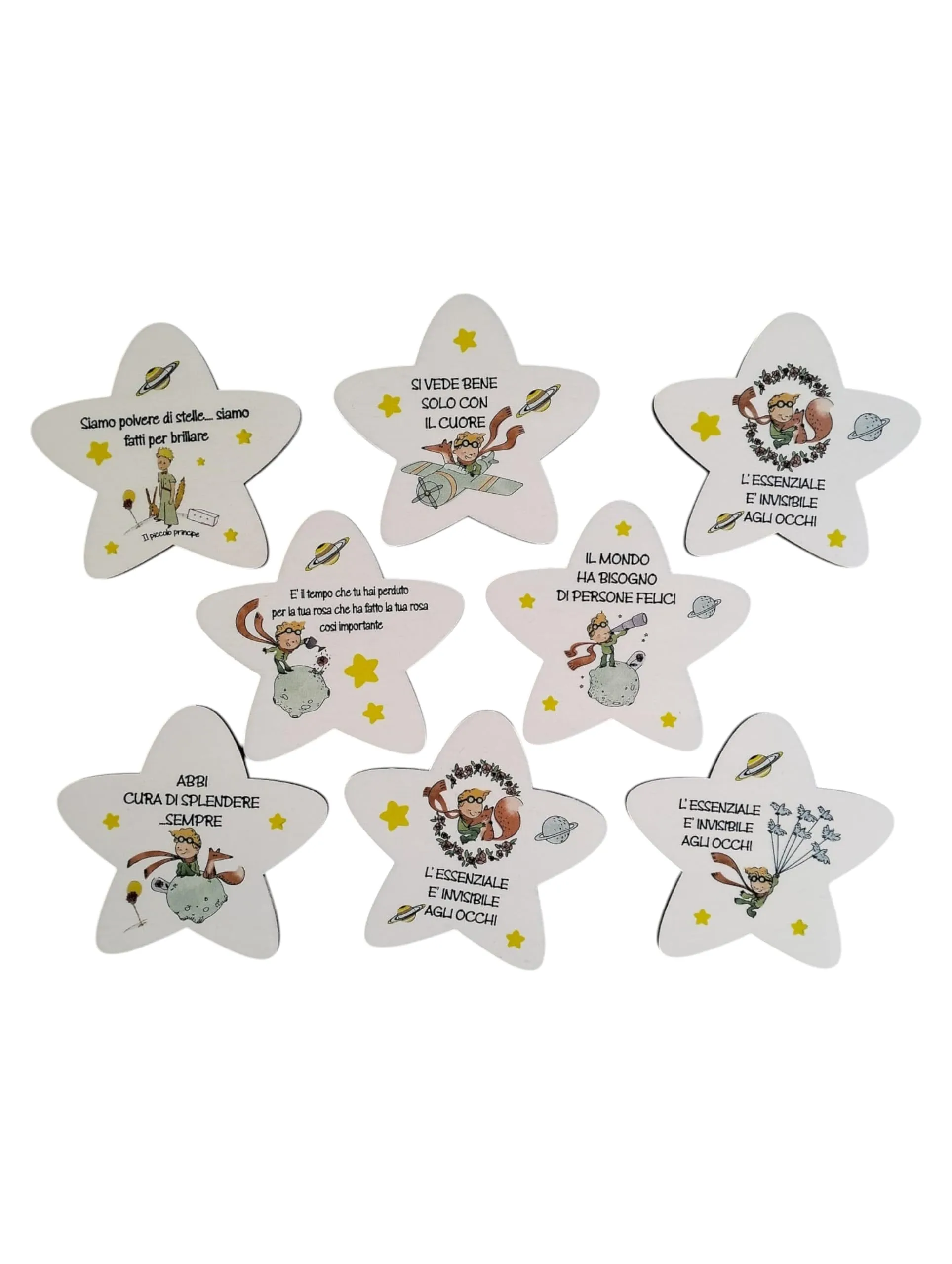 Magnete in legno stellina tema Piccolo Principe 8 PEZZI