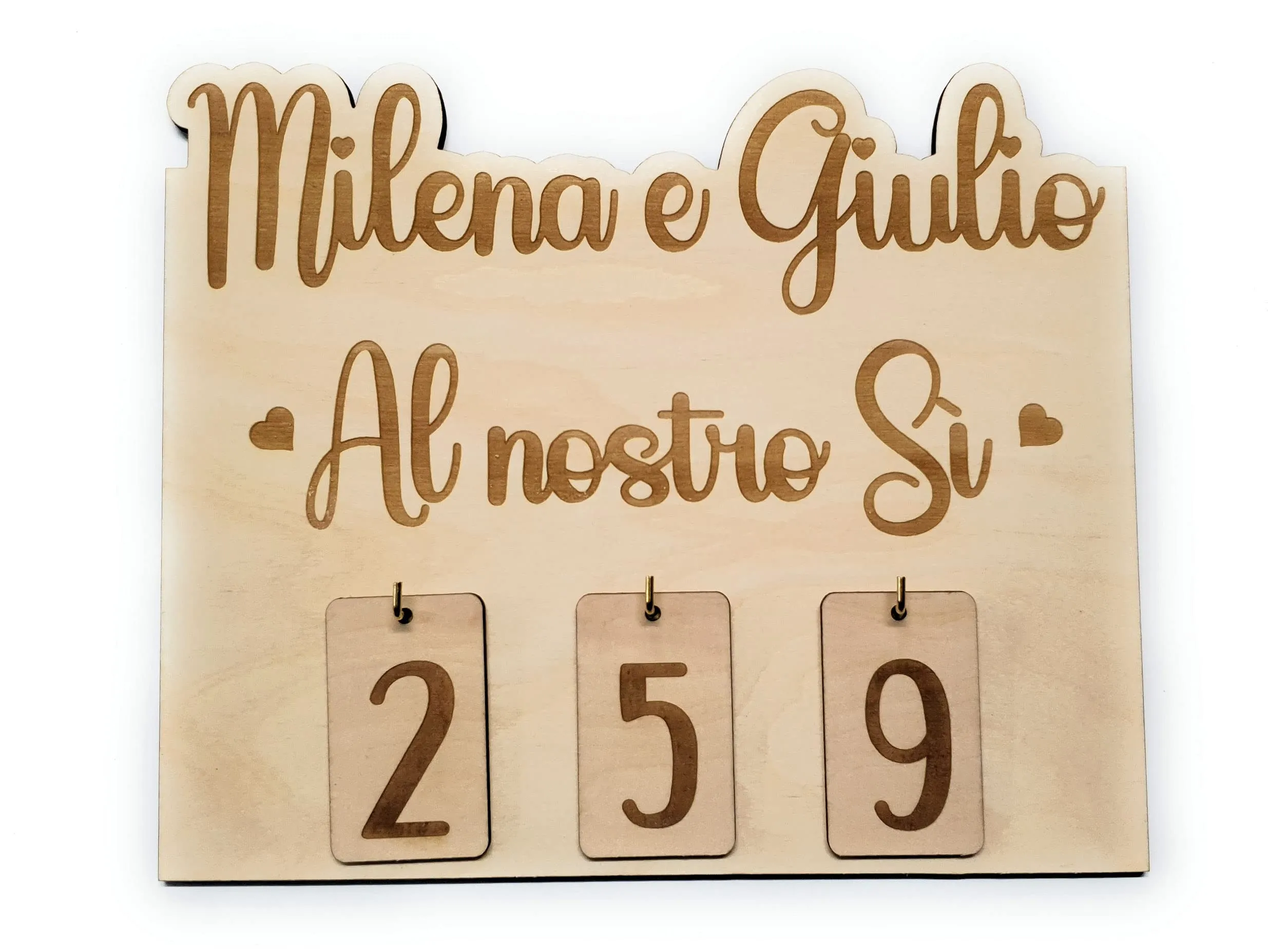 Calendario Wedding Countdown - Conto alla rovescia matrimonio - giorni al nostro sì - personalizzato in legno