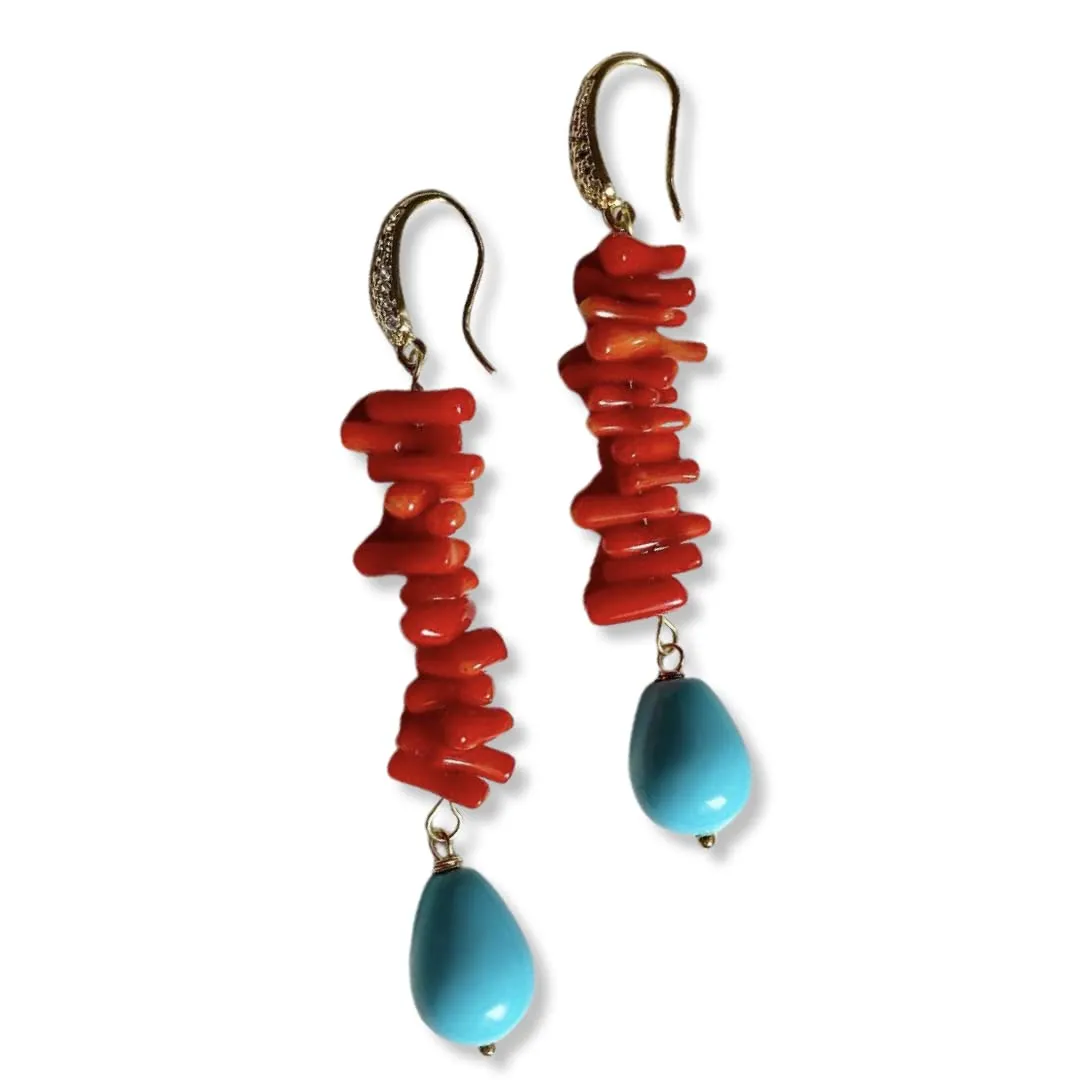 Orecchini in corallo e pasta di turchese