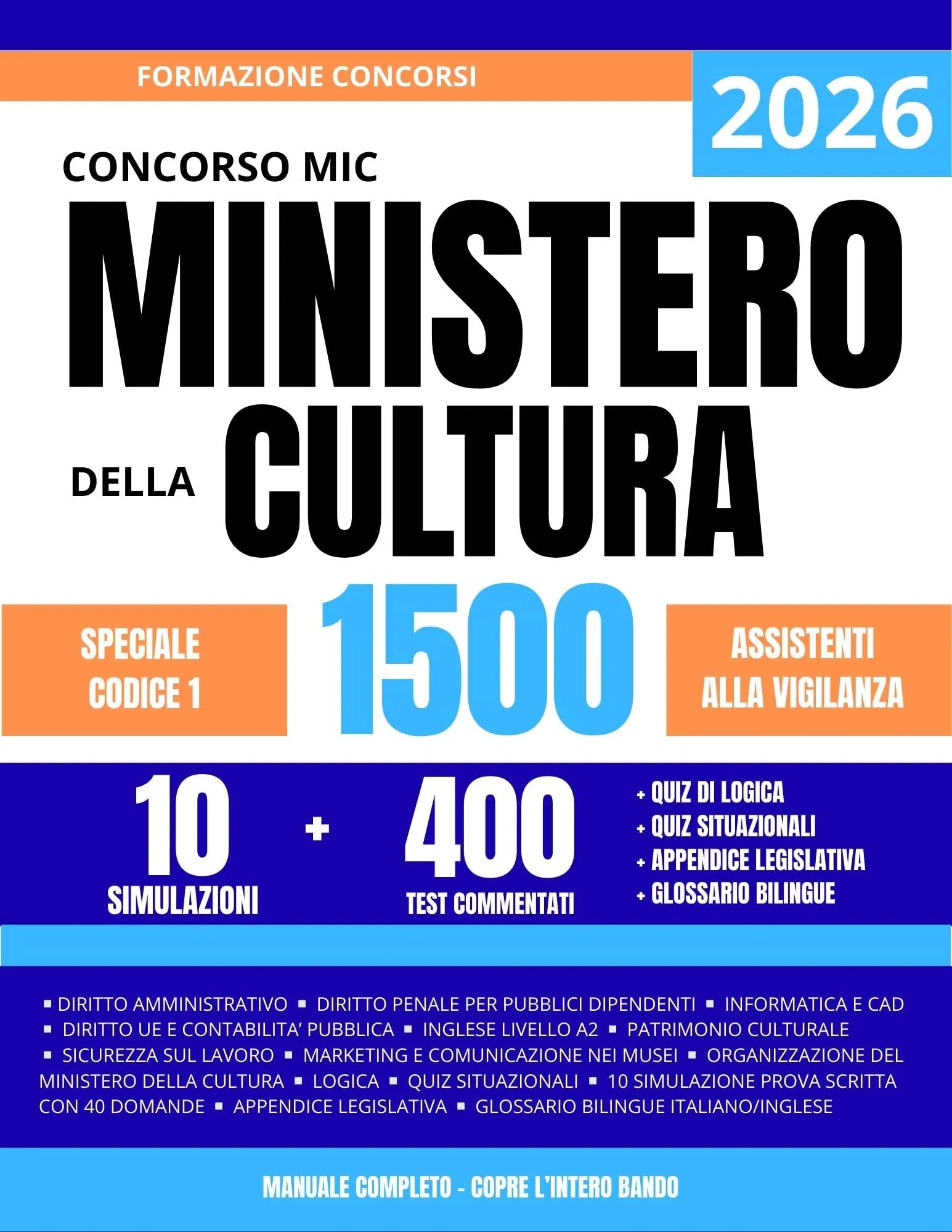 Concorso MiC 2026 Assistenti alla Vigilanza: 400 Quiz Commentati e 10 Simulazioni