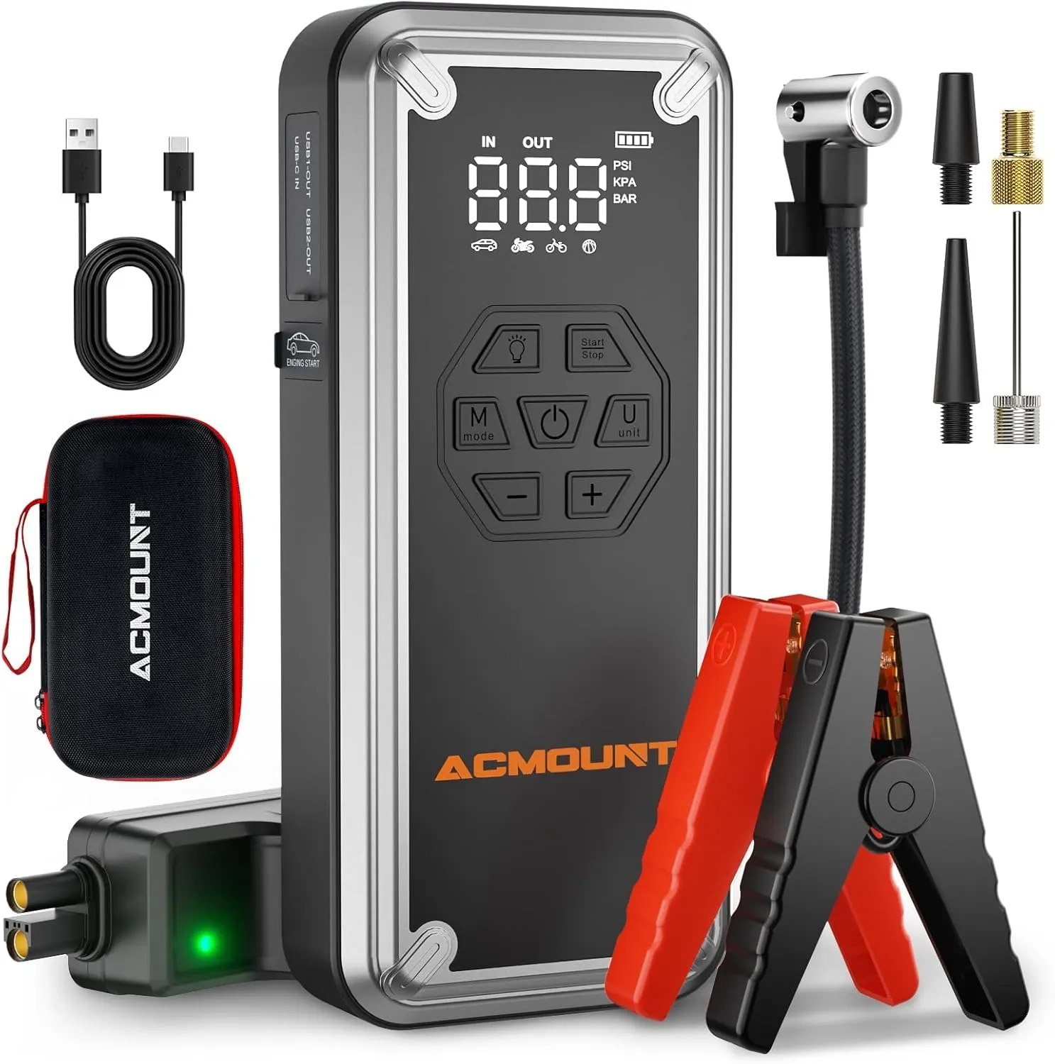 ACMOUNT Booster Avviamento Auto 7000A con Compressore e Powerbank