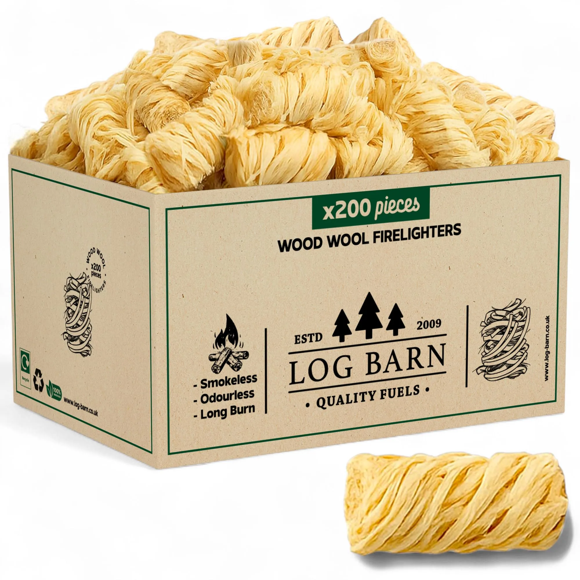 Log-Barn Accendifuoco Ecologico in Lana di Legno Naturale