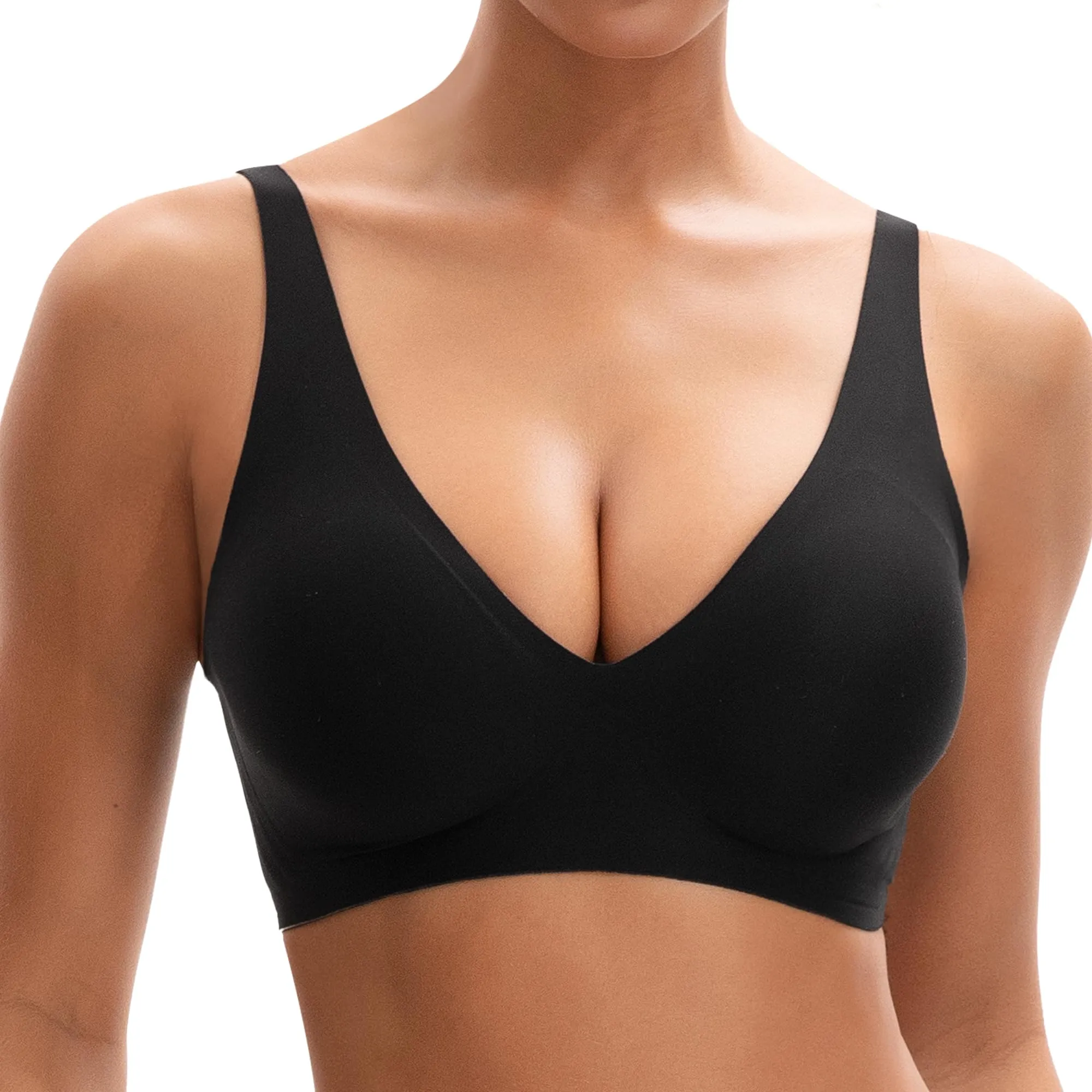 Innersy Reggiseno Invisibile Nero Senza Ferretto Imbottito Push Up