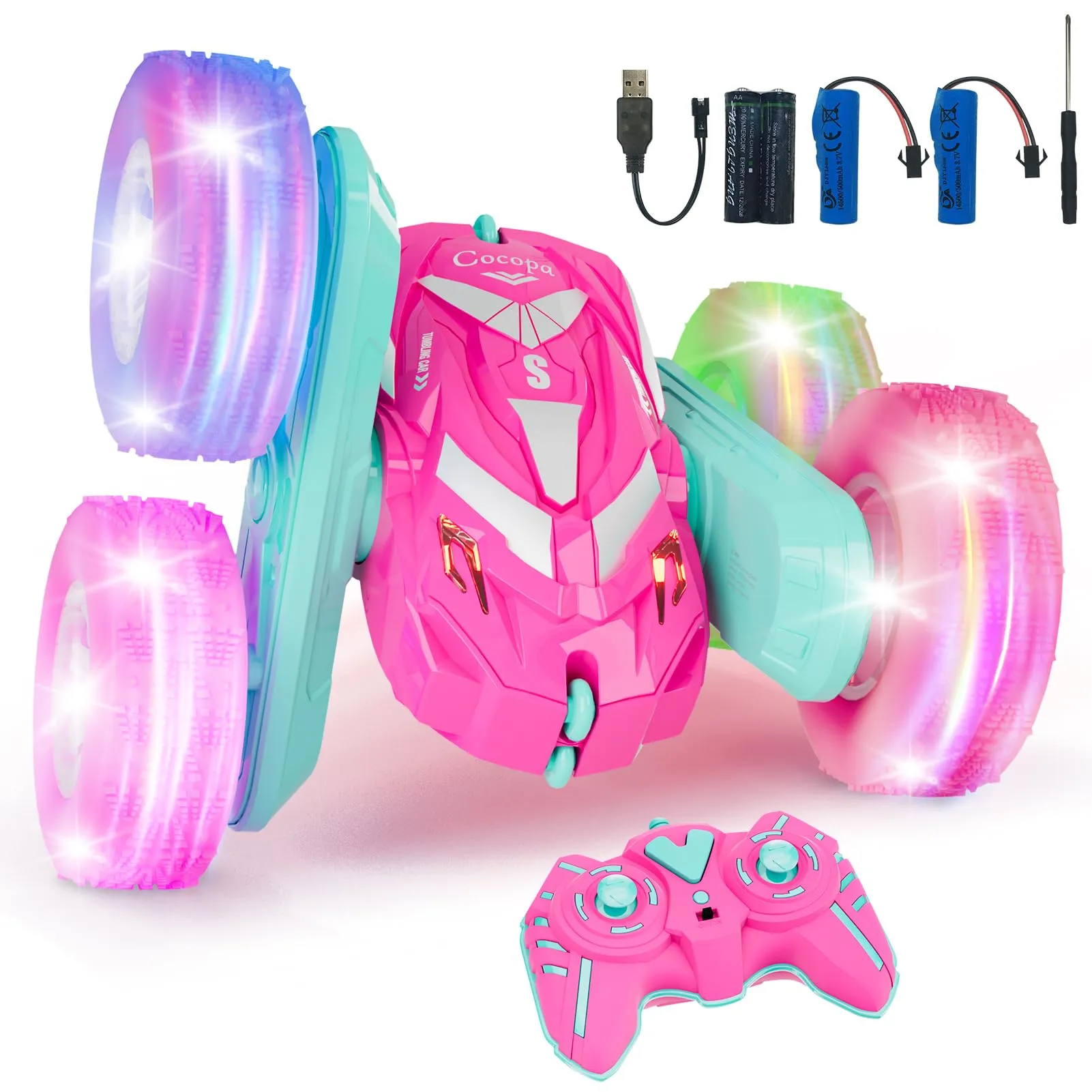 Cocopa Macchina Telecomandata per Bambini con Luce, Auto Radiocomandata 4x4 (Rosa)