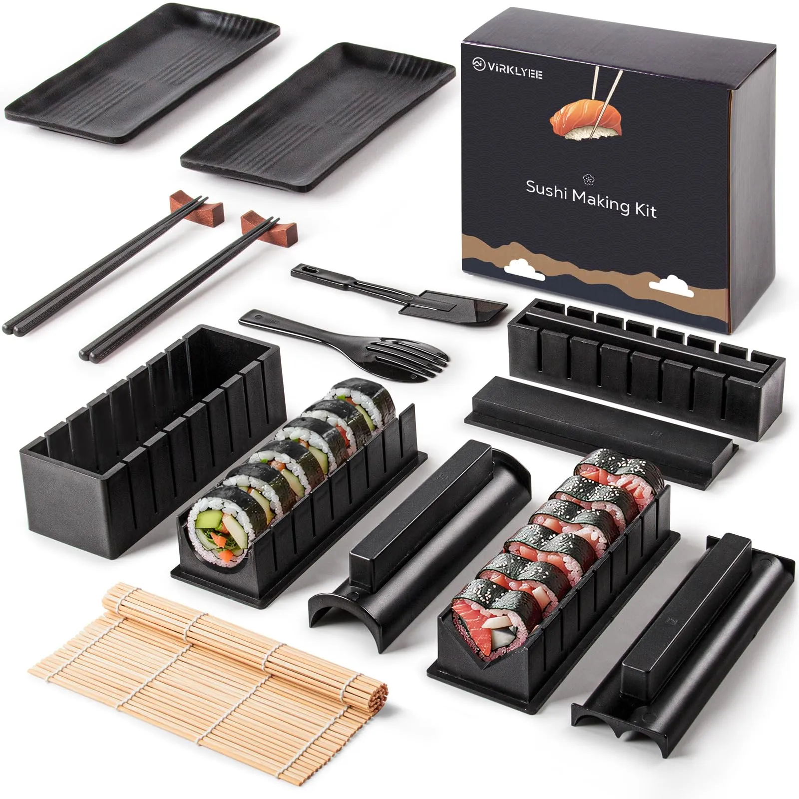 Virklyee Sushi Maker Set 17 PCS - Kit Completo per Sushi Fatto in Casa