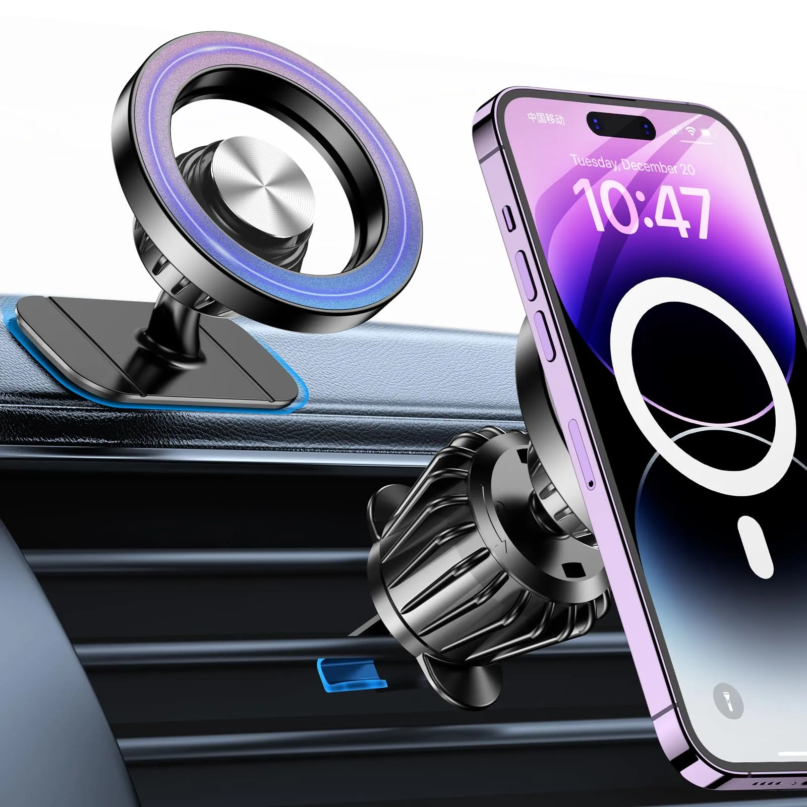 Coolpow Porta Cellulare Auto per MagSafe con 20 Magneti Potenti e Gancio in Metallo