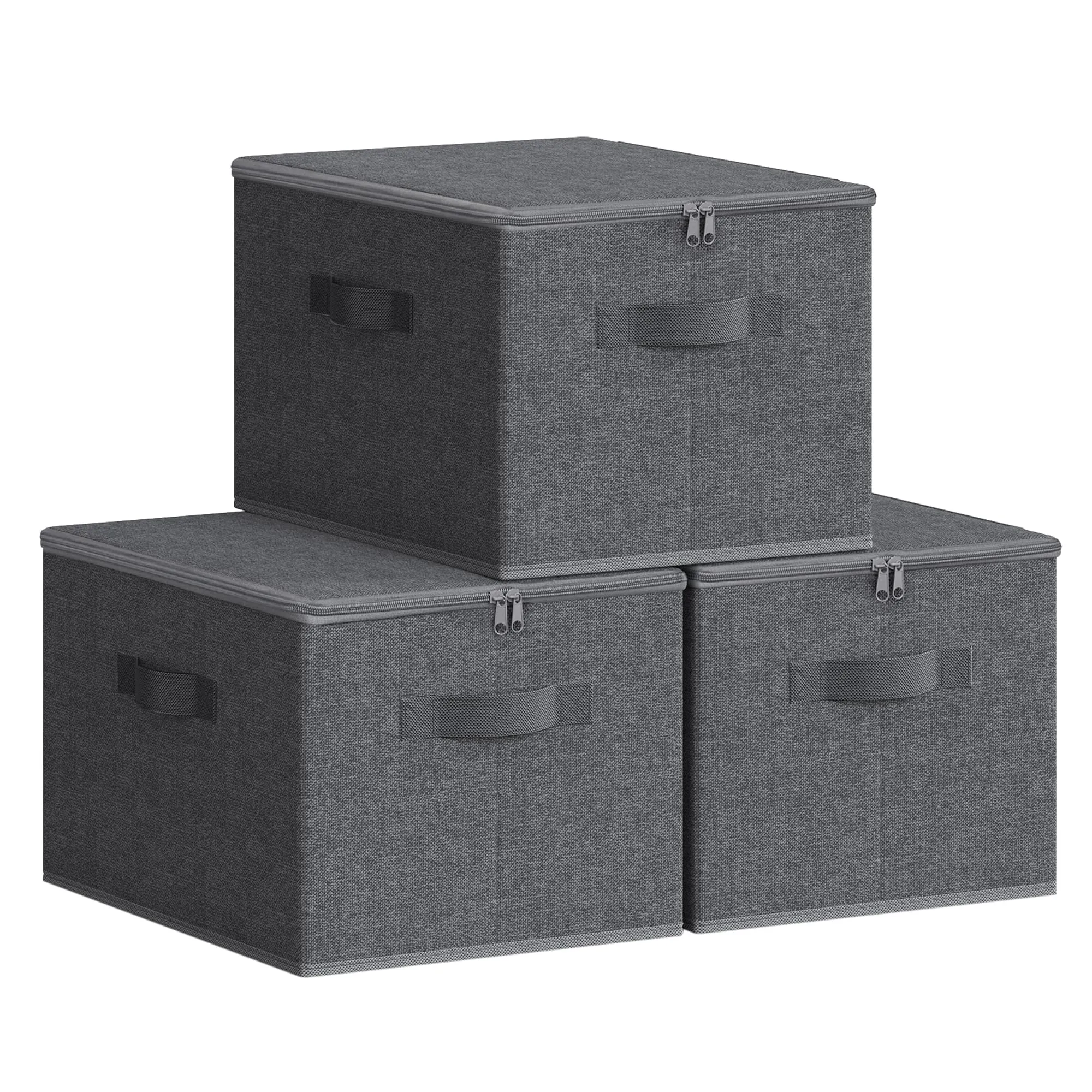 SONGMICS Scatole Portaoggetti con Coperchio, Set di 3, Grigio Ardesia