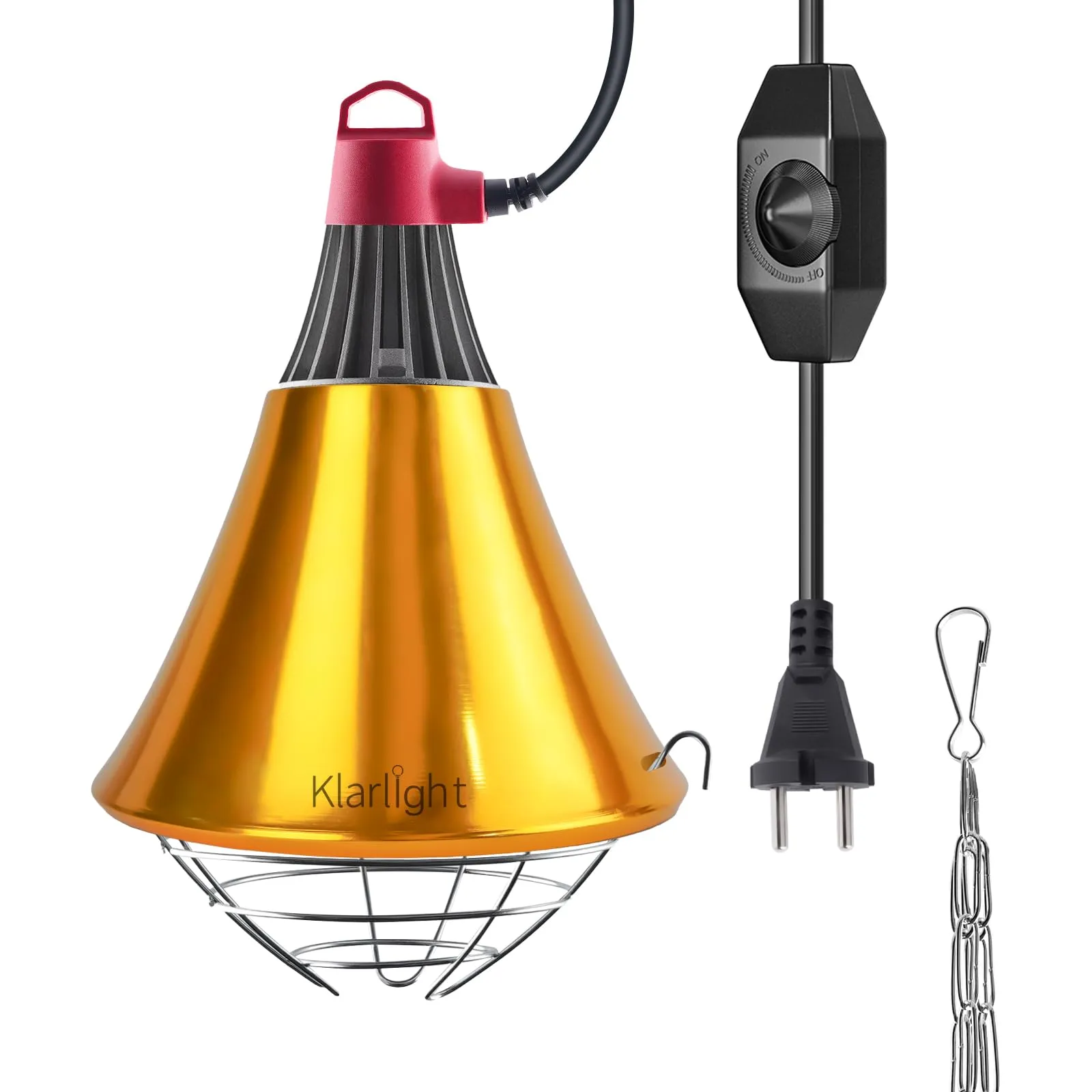 Klarlight Lampada Infrarossi Riscaldante Dimmerabile E27 con Riflettore e Griglia di Protezione