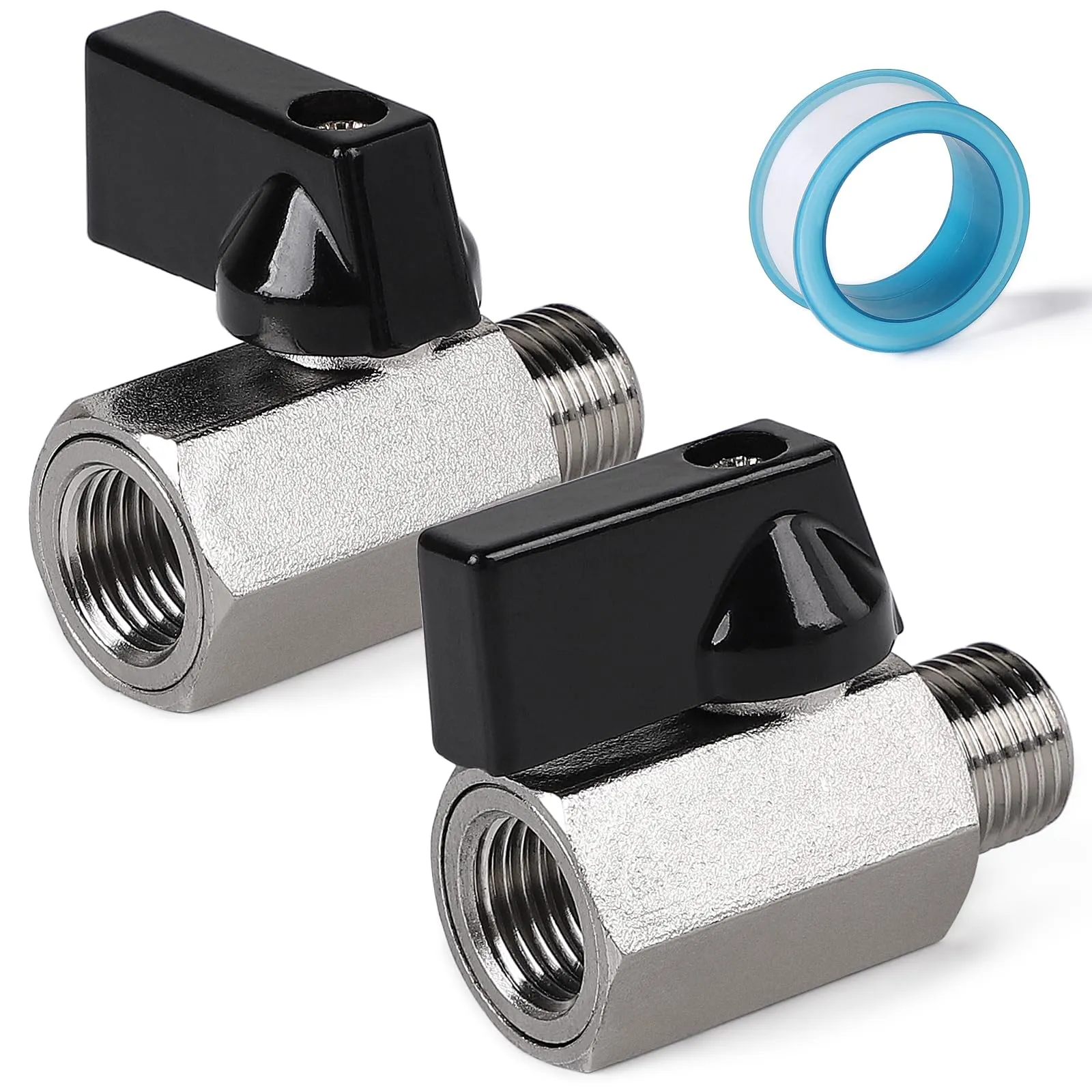 EFUTURETIME 2x Mini Valvola a Sfera 1/4" Maschio x 1/4" Femmina in Ottone Nichelato con Nastro Teflon