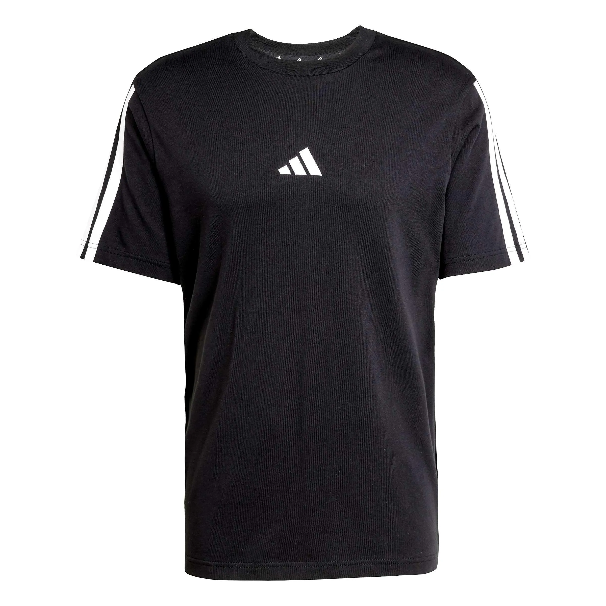 adidas Essentials Three Stripes Single Jersey Tee - Maglietta Uomo Nera con Strisce Bianche