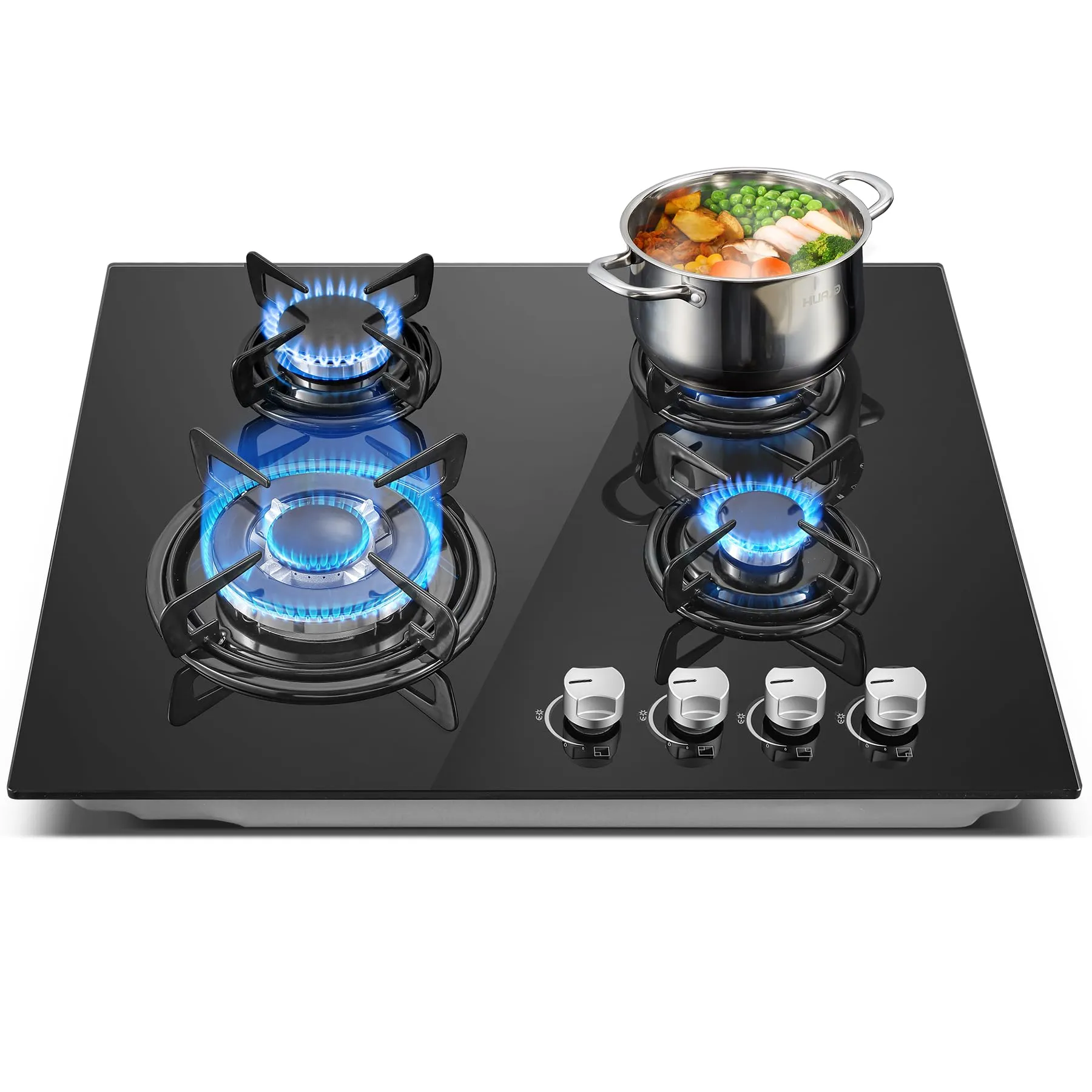 TopStrong Piano Cottura 4 Fuochi Gas - Vetro Nero