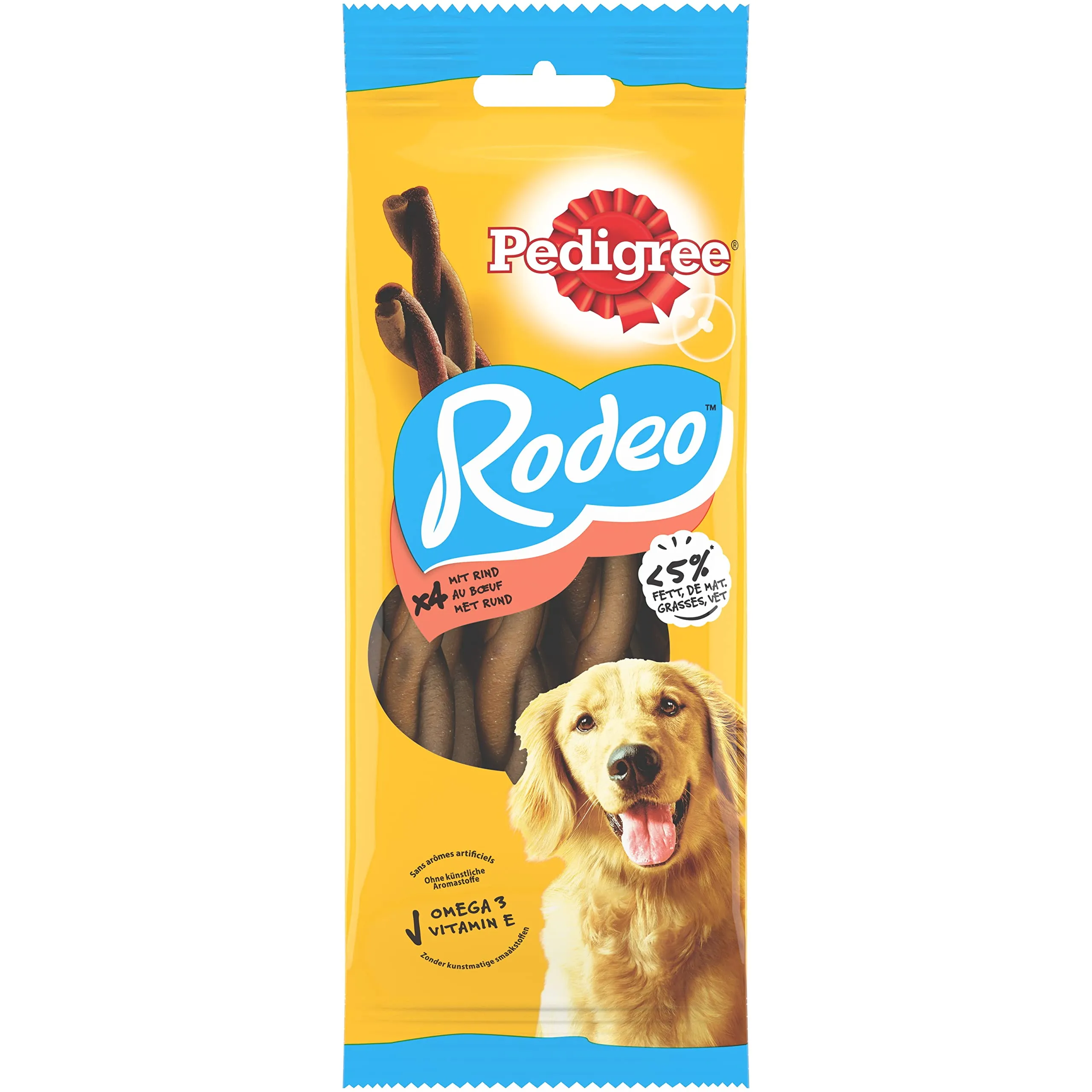 PEDIGREE Rodéo - Dolcetti Intrecciati al Manzo per Cani Adulti, 80 premi (20 bustine da 4 Stick)