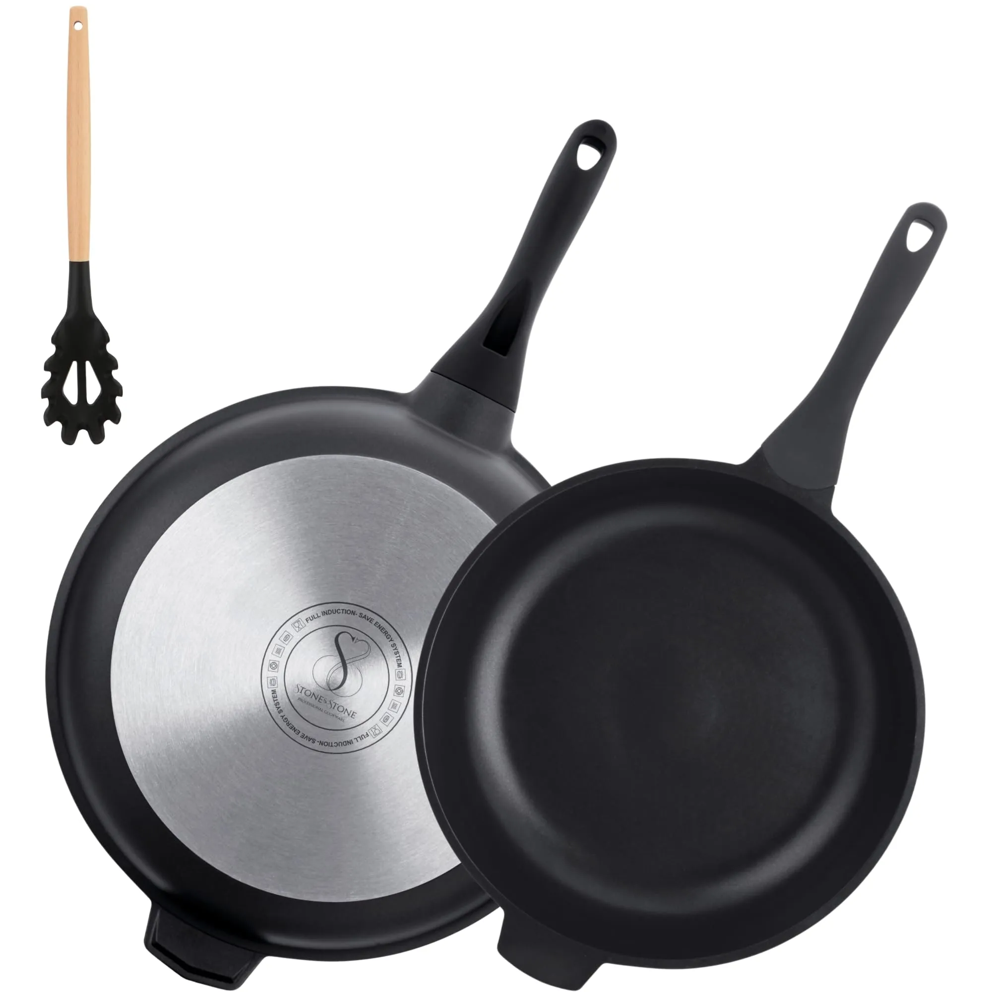 Stone&Stone Padella Antiaderente 32 cm con Coperchio e Mestolo