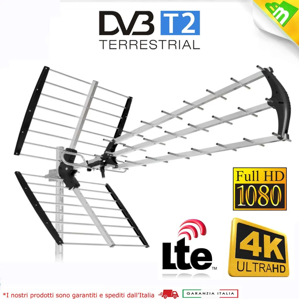 Antenna TV Digitale Terrestre DVB-T2 UHF 45 Elementi con Filtro LTE/5G Integrato