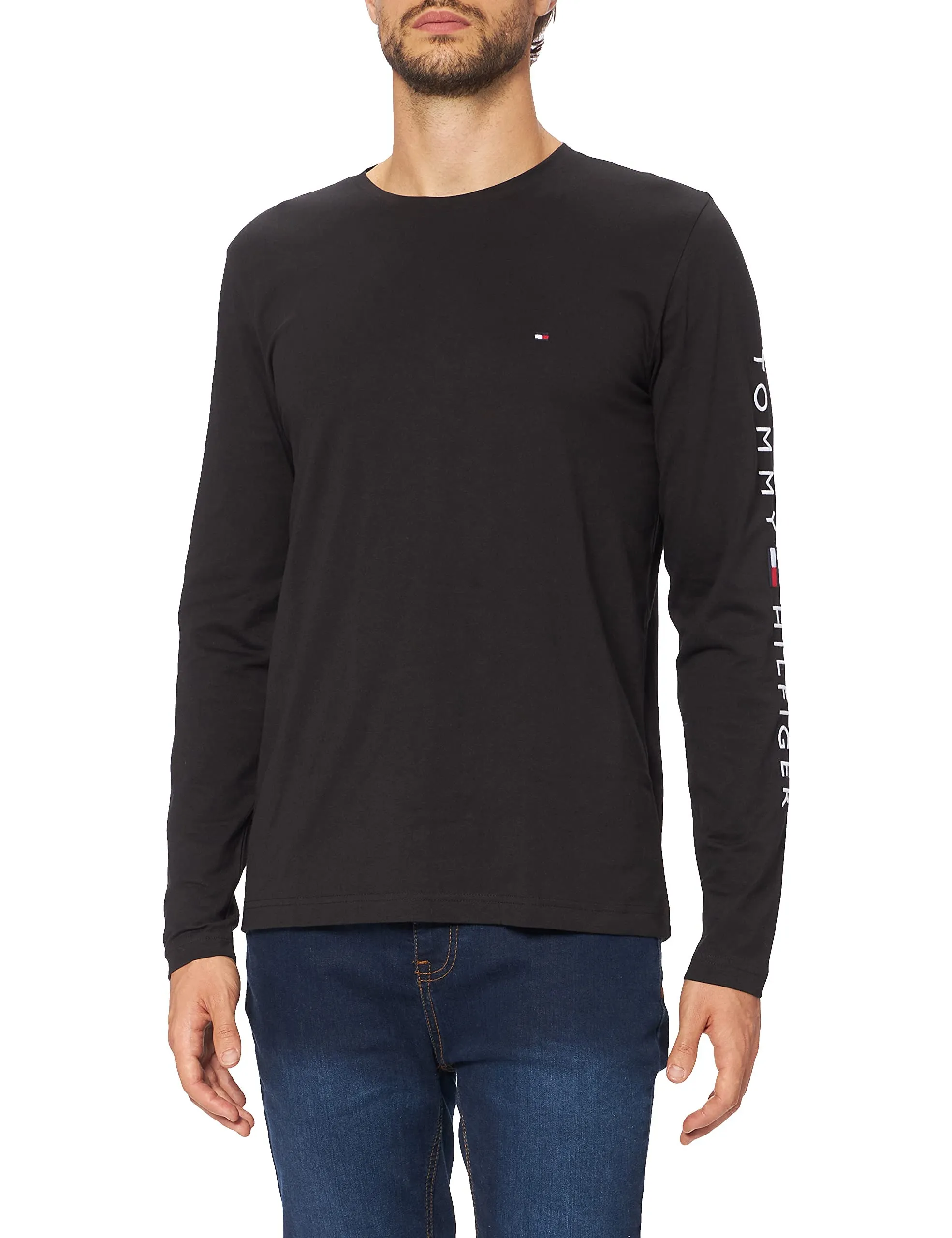 Tommy Hilfiger Maglietta Maniche Lunghe Uomo Logo Cotone Nera