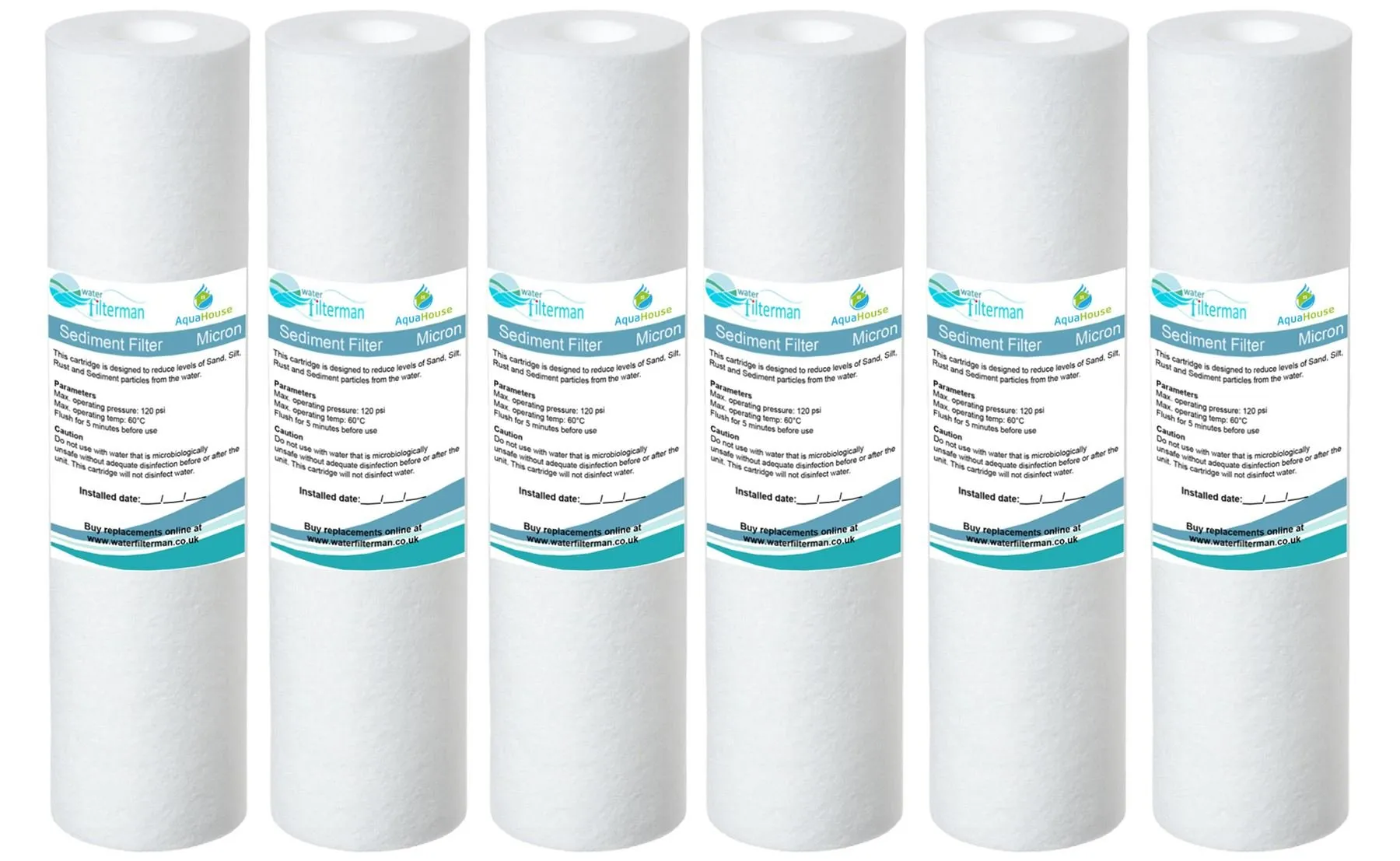 6x AquaHouse 10" Cartuccia filtro acqua sedimenti 1 micron