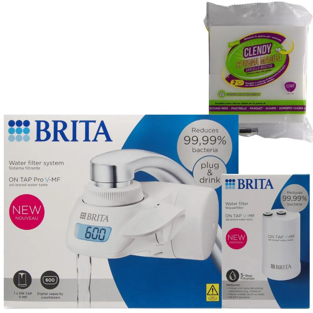 BRITA Macchinetta ON TAP Pro V-MF + Filtro Acqua Rubinetto V-MF (600L) + OMAGGIO Spugna Magica