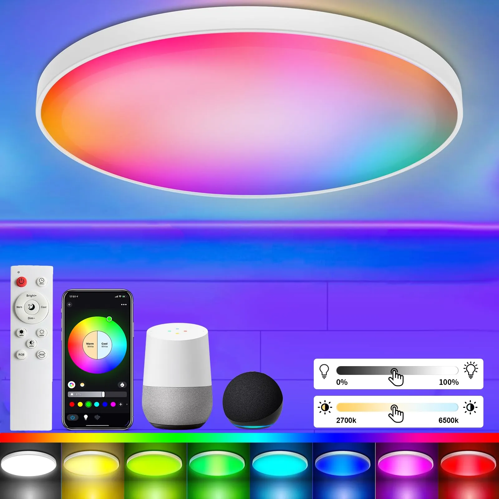Taipow Plafoniera LED Smart 30W con Controllo Remoto e Compatibilità Vocale