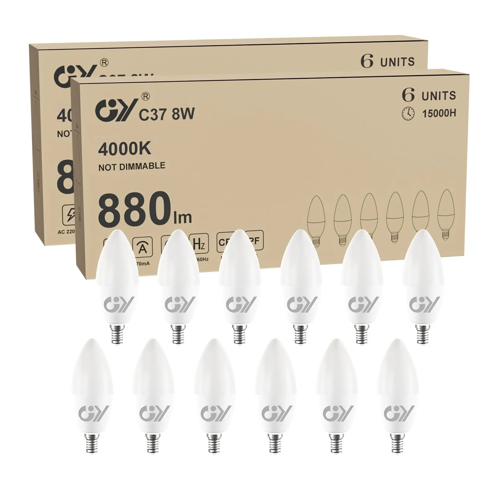 GY Lampadine LED E14 8W 4000K Luce Naturale (12 Pezzi)