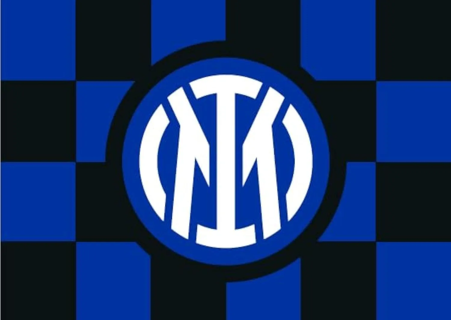 Bandiera Inter Ufficiale con Nuova Grafica a Scacchi e Logo Centrale - 140x100 cm