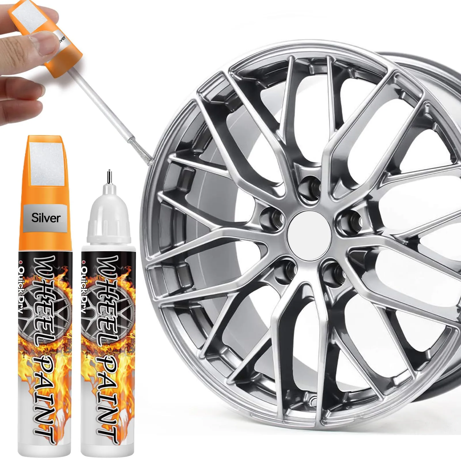 AAROVIBE Penna Ritocco Cerchioni Auto Argento Lucido 2 in 1