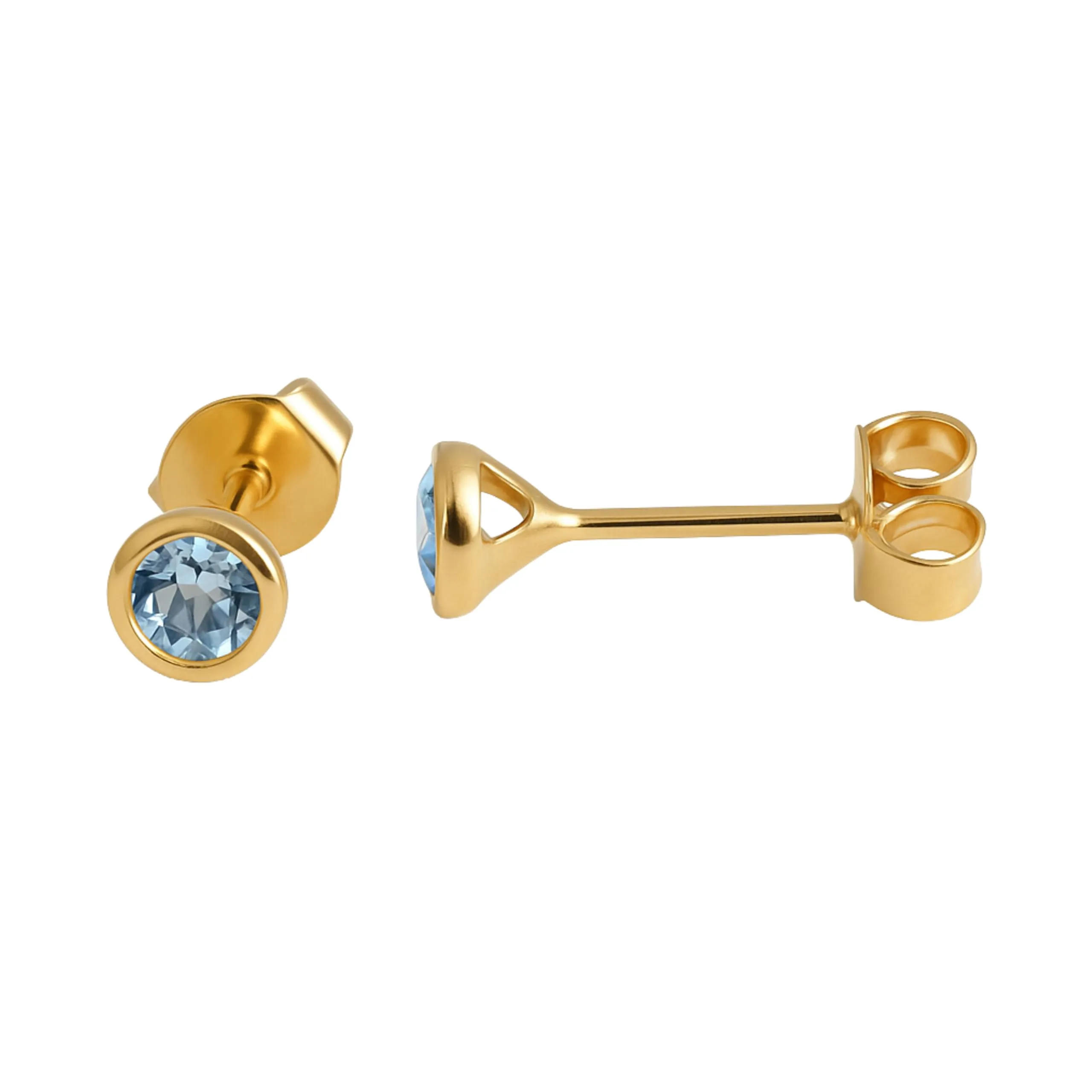 Orecchini a Bottone con Topazio Blu Naturale in Argento Sterling Placcato Oro 18K
