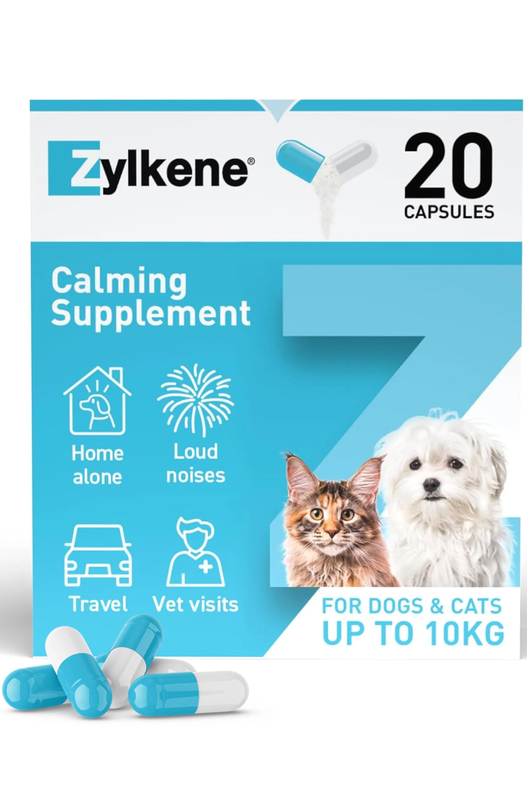 Zylkene 75 mg - Integratore Calmante per Cani e Gatti fino a 10 kg - 20 Capsule