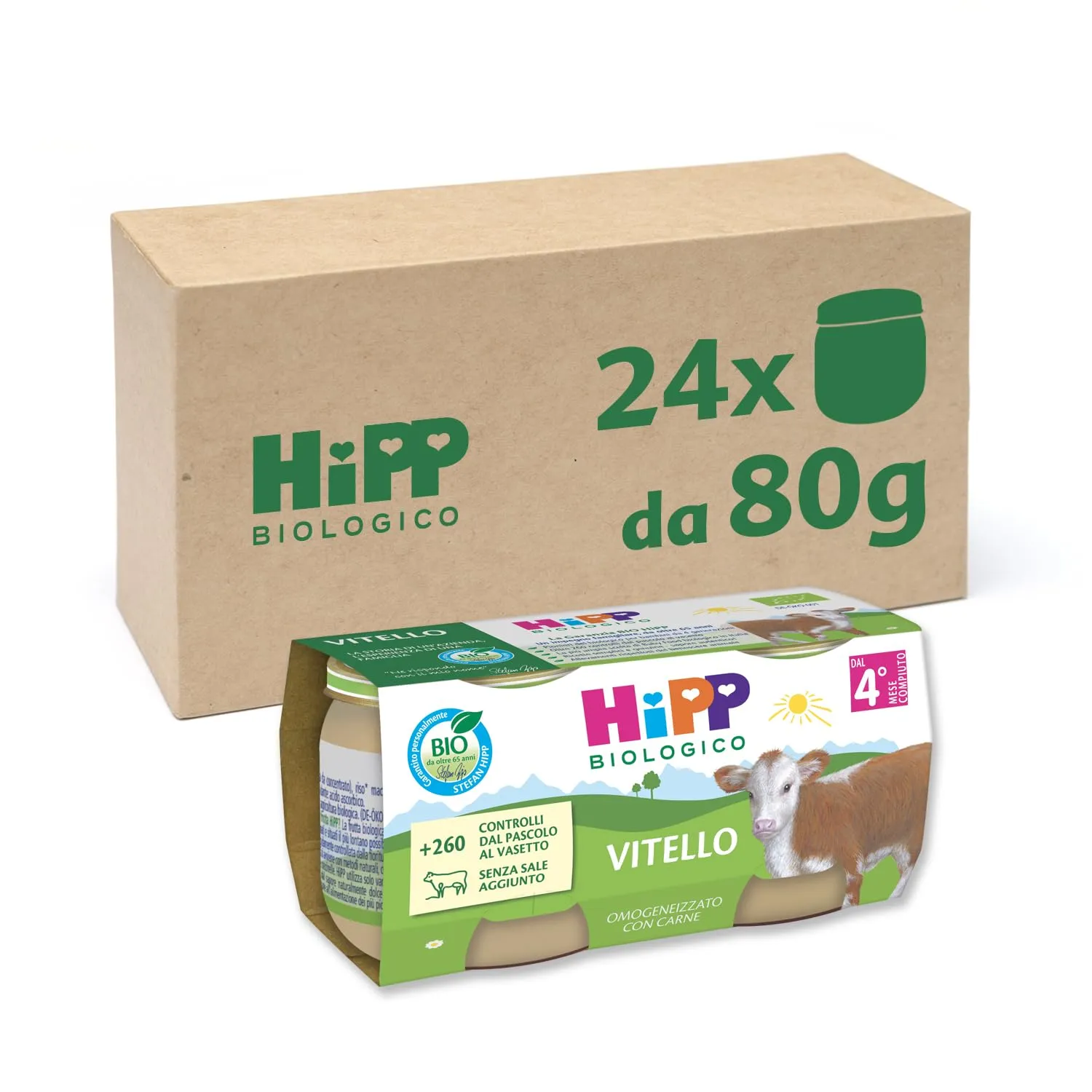 HiPP - Omogeneizzato di Vitello Biologico per Neonati - 24x80g