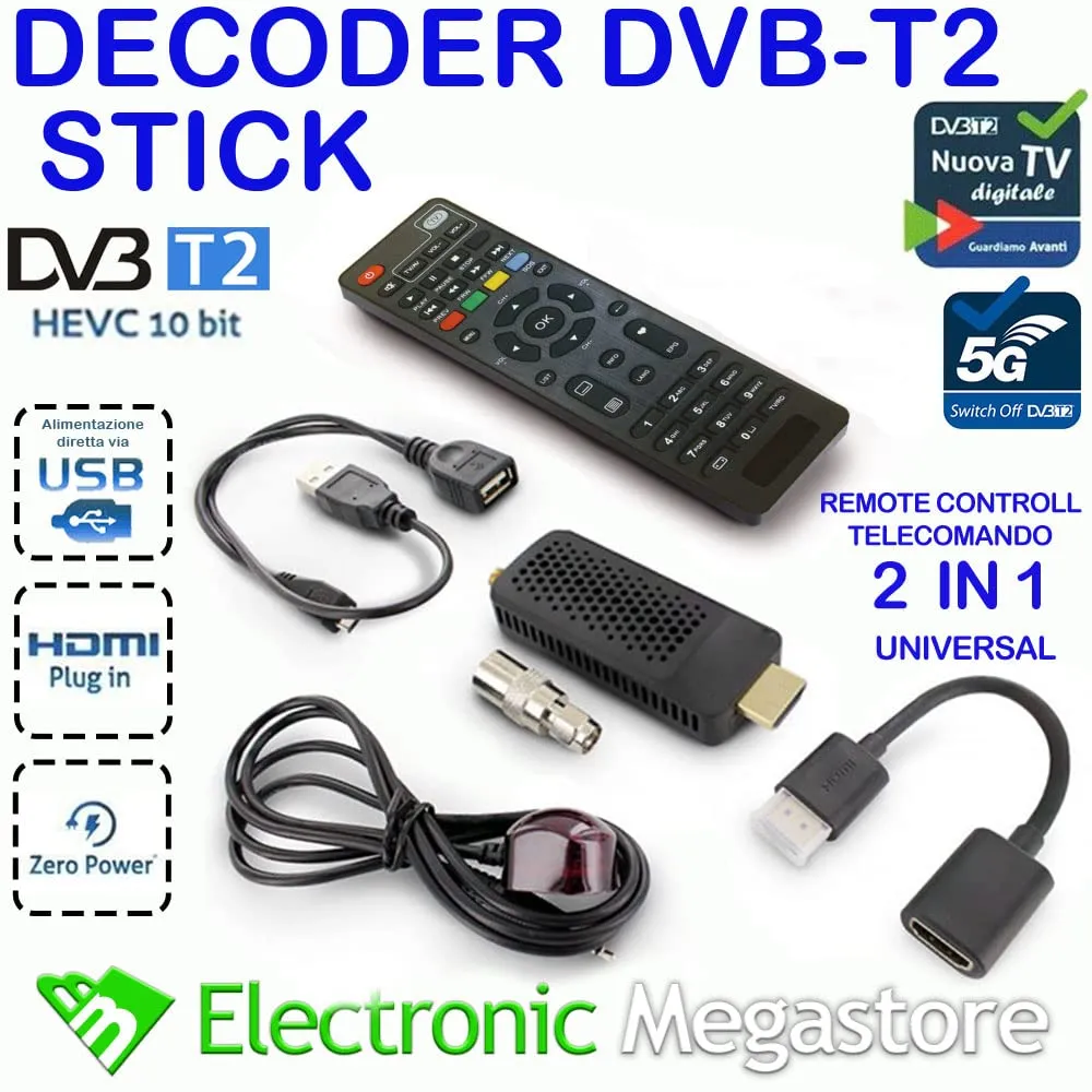 Decoder Digitale Terrestre DVB-T2 HD Dongle NANO T265