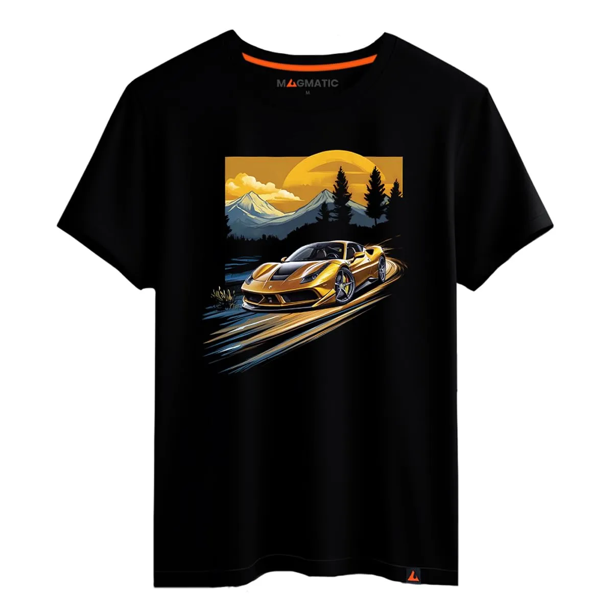 Magmatic - Maglietta Auto Sportiva Sunset Road Nera Premium