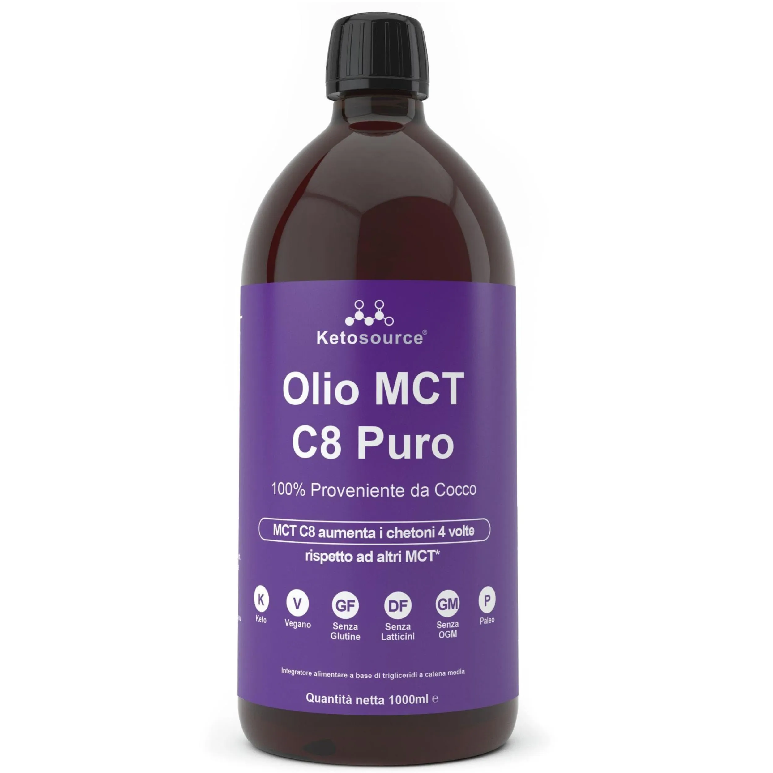 Olio MCT C8 Puro Ketosource® - Energia e Chiarezza Mentale dal Cocco