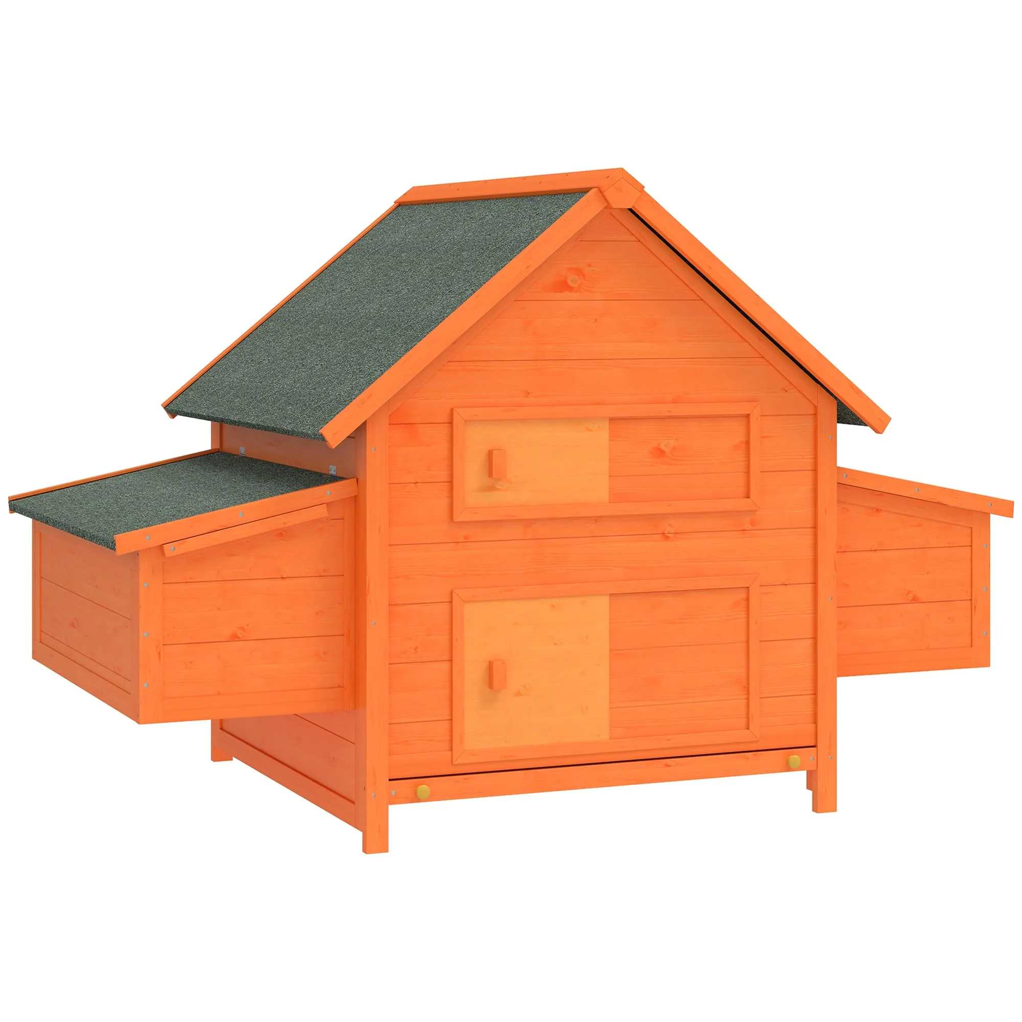 PawHut Pollaio da giardino in legno di abete con area esterna protetta