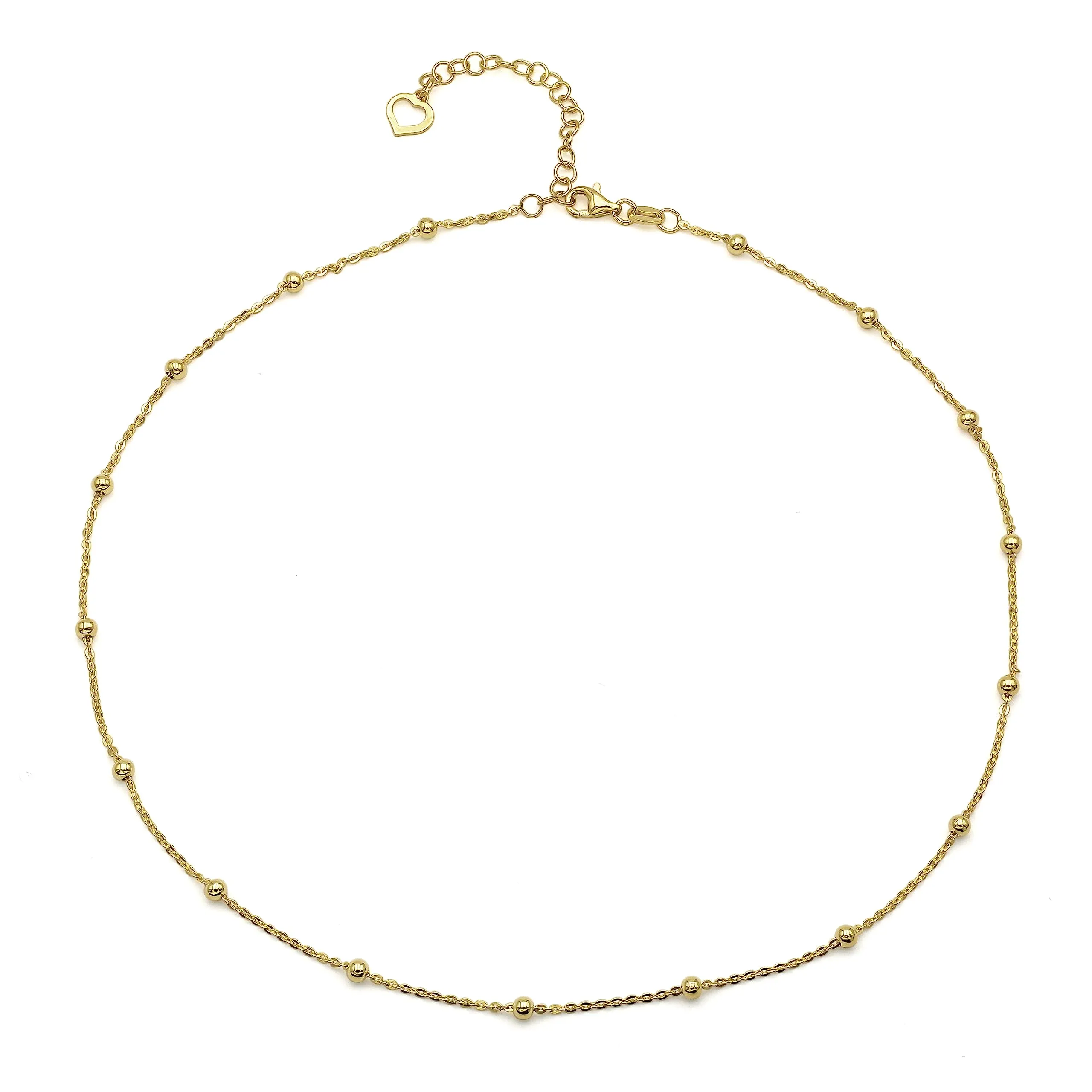 Aka Gioielli® - Collana Girocollo Donna Argento 925 Placcata Oro Giallo 18 Kt - Catenina con Sfere Regolabile