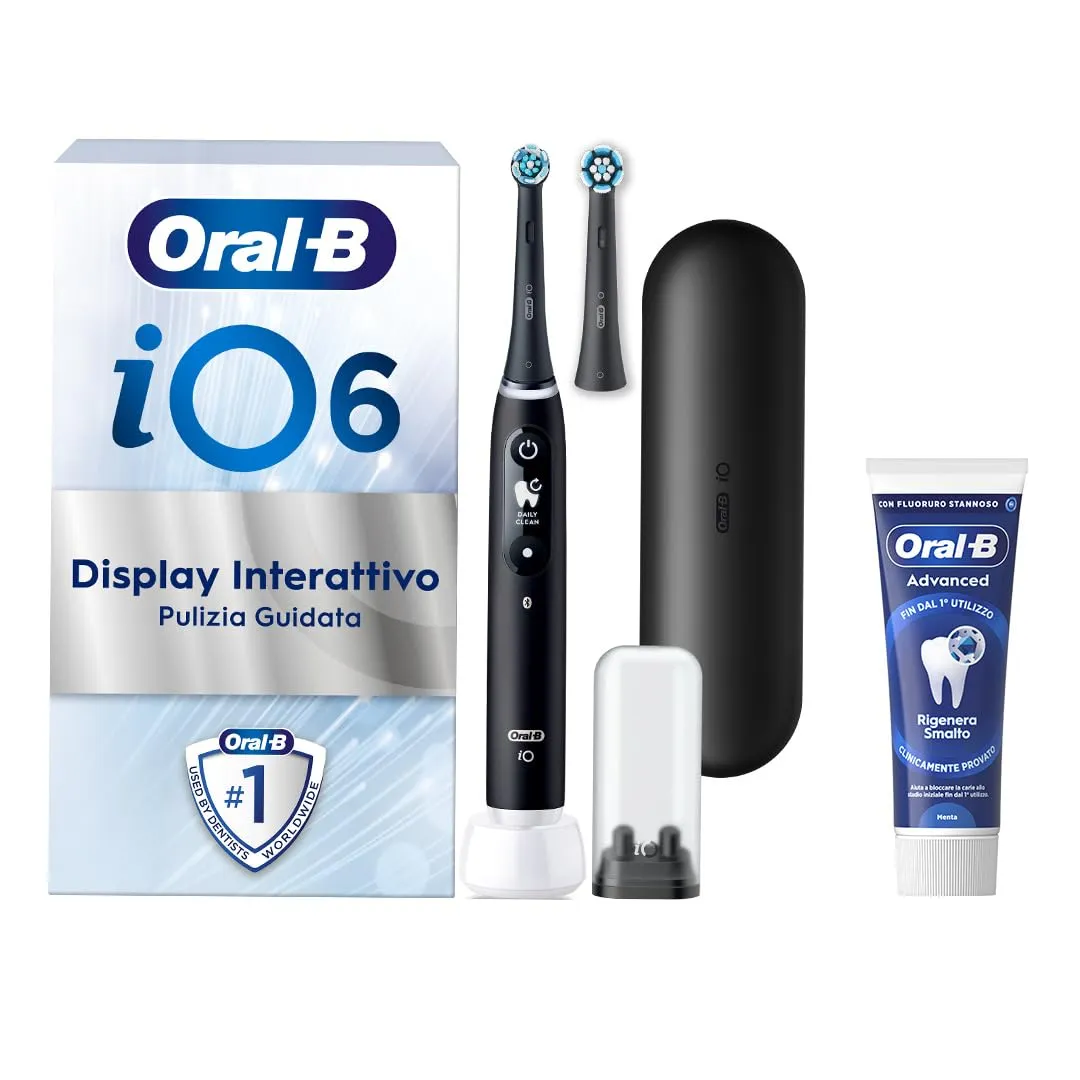 Oral-B iO 6N Spazzolino Elettrico Ricaricabile Nero + Dentifricio Advanced Rigenera Smalto