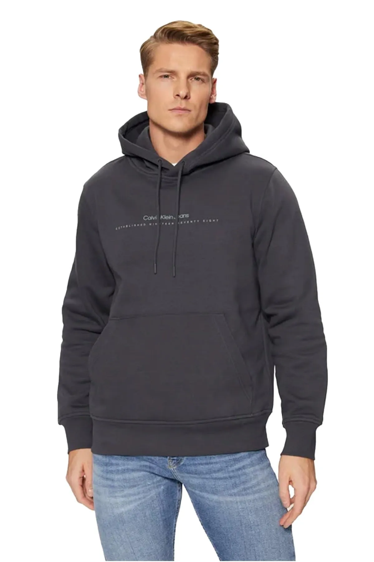 Calvin Klein Uomo Felpa Minimal Logo con Cappuccio Grigia