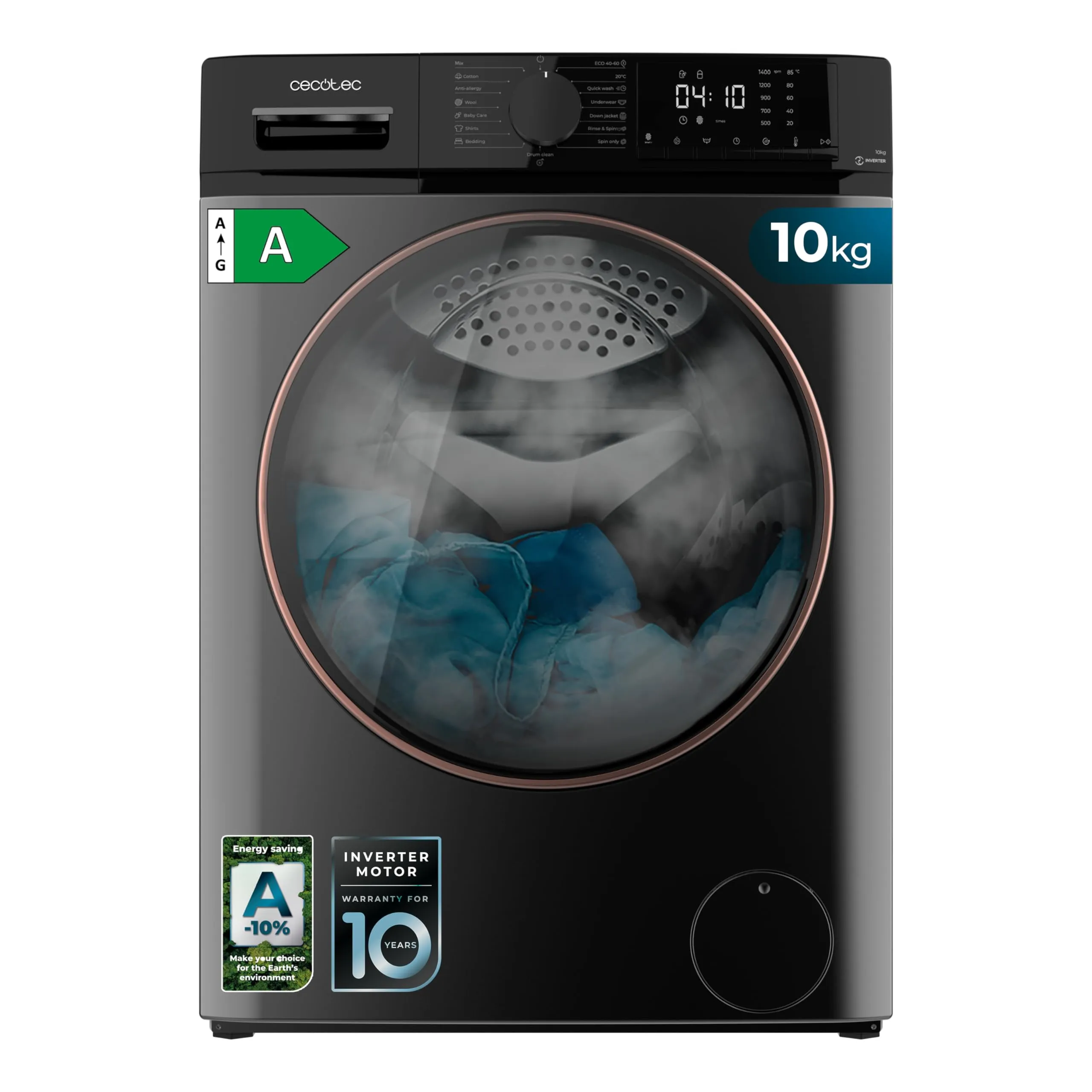 Cecotec Lavatrice a Carica Frontale 10 Kg Bolero Dresscode 10610 Inverter Steel A