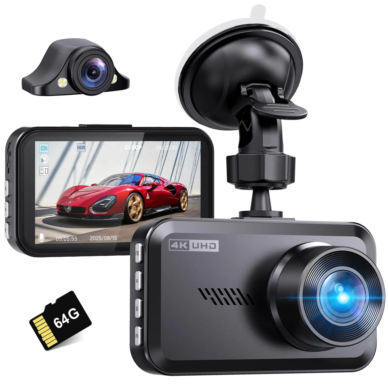 Miden S7 Dash Cam 2.5K Doppia con Scheda SD 64G