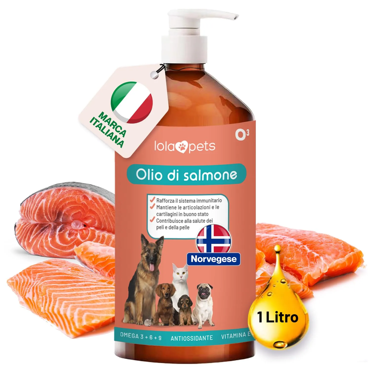 Olio di Salmone Norvegese per Cani e Gatti - 1 Litro